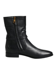 Dolce & Gabbana Black Leather Logo Mid Calf Boots Shoes - ACCEXO