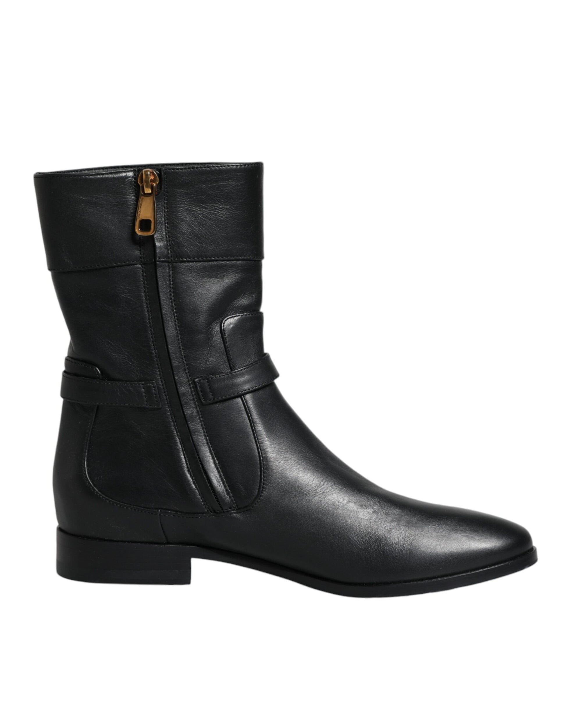 Dolce & Gabbana Black Leather Logo Mid Calf Boots Shoes - ACCEXO