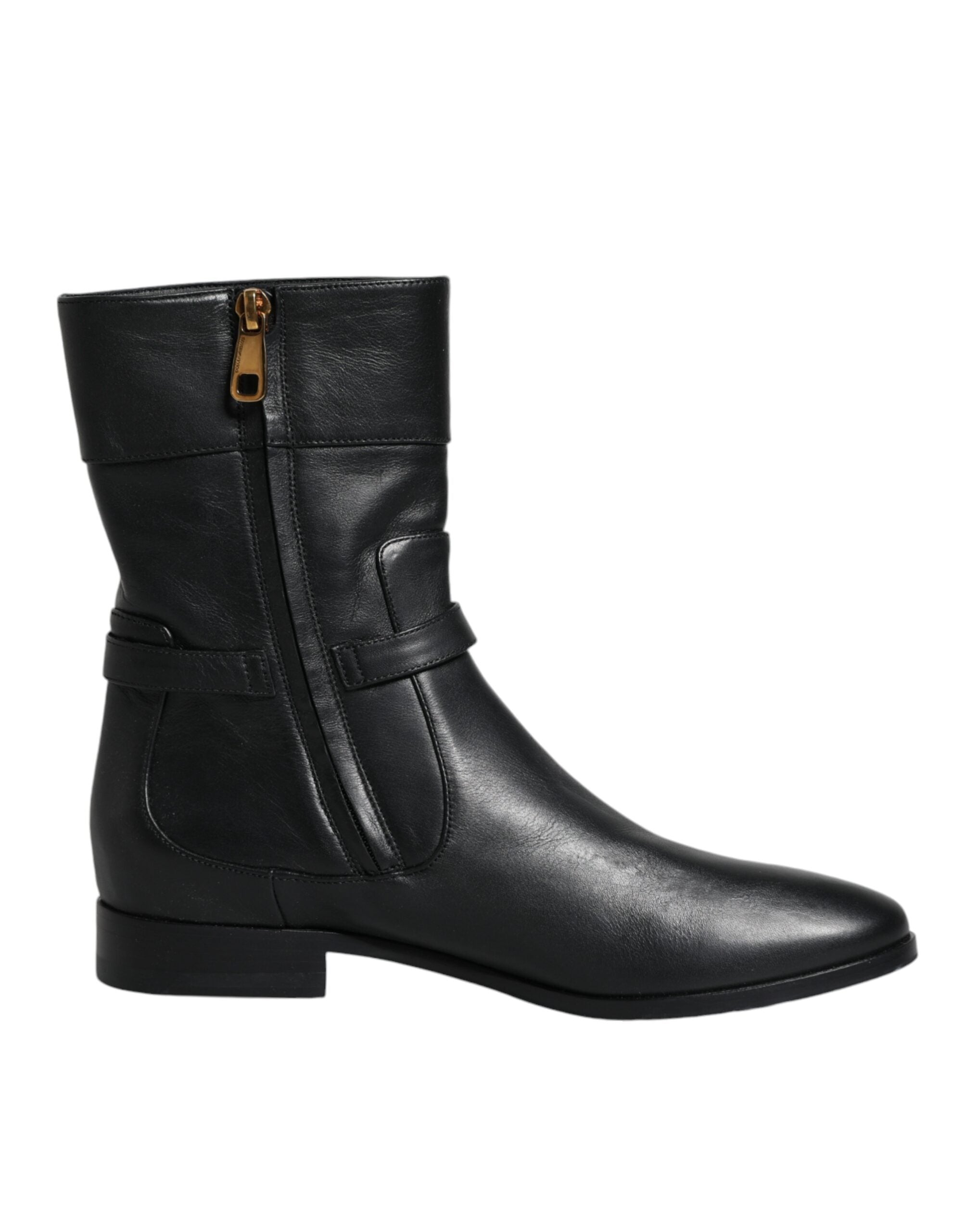 Dolce & Gabbana Black Leather Logo Mid Calf Boots Shoes - ACCEXO