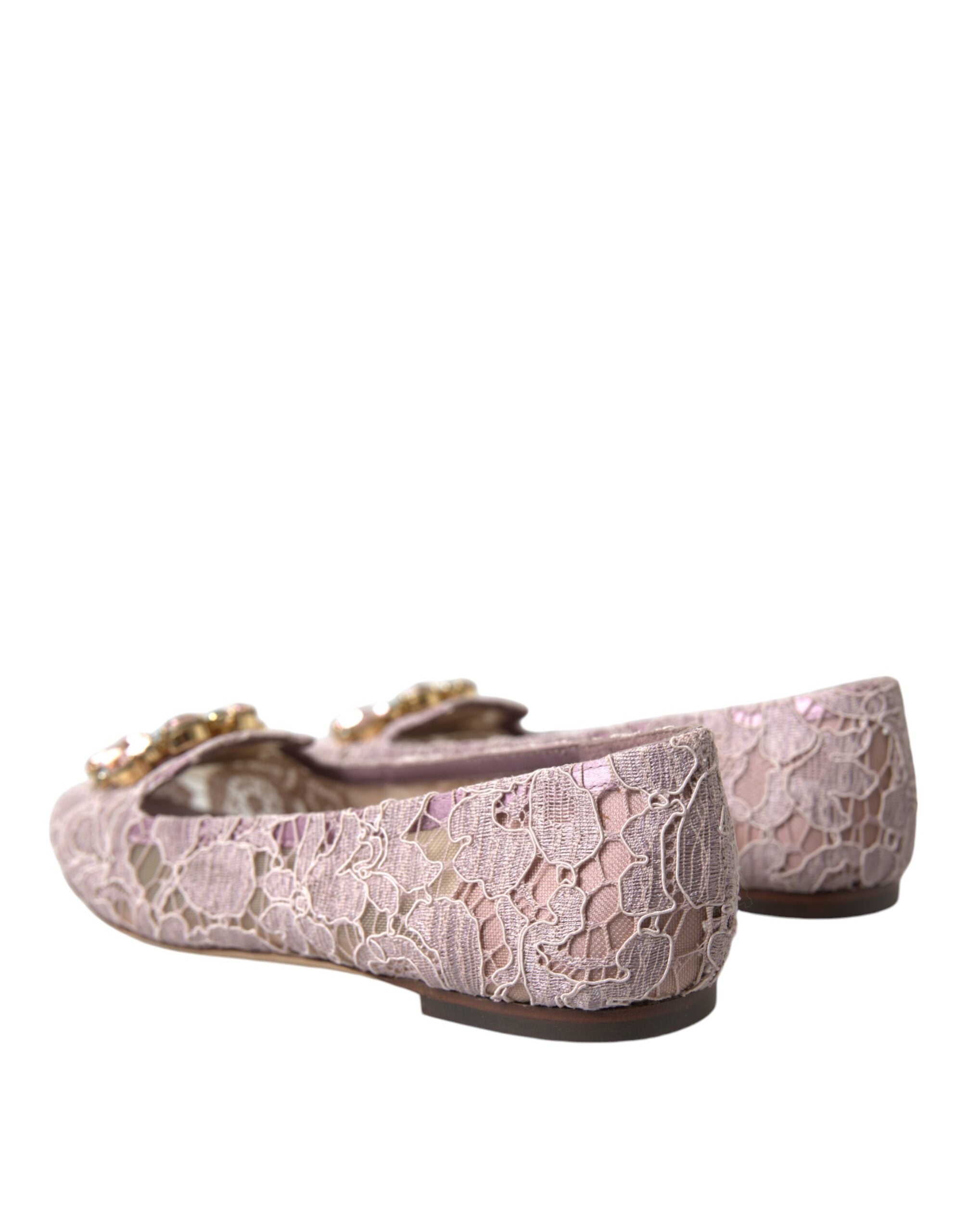 Dolce & Gabbana Pink Lace Crystal Ballet Flats Loafers Shoes - ACCEXO