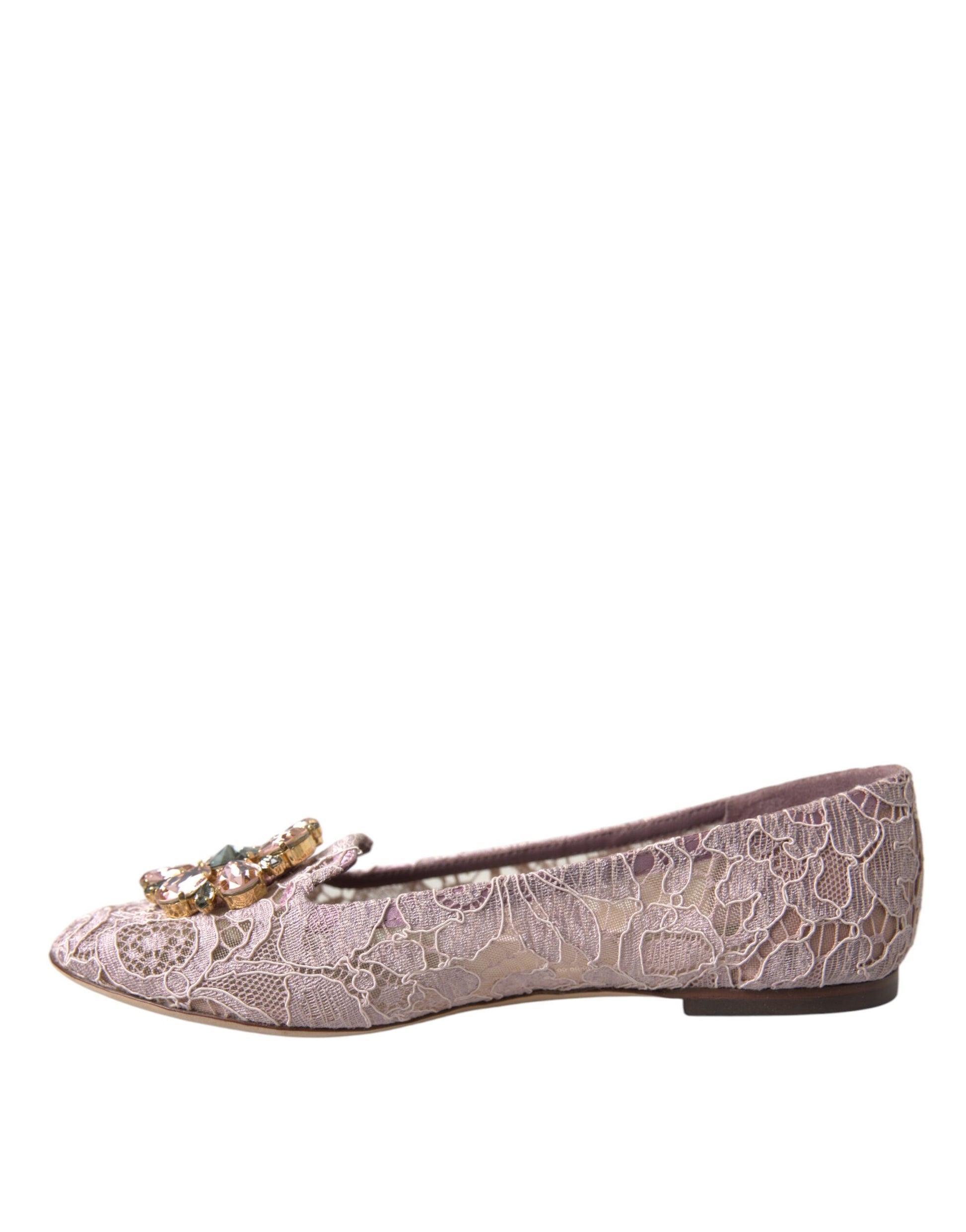 Dolce & Gabbana Pink Lace Crystal Ballet Flats Loafers Shoes - ACCEXO