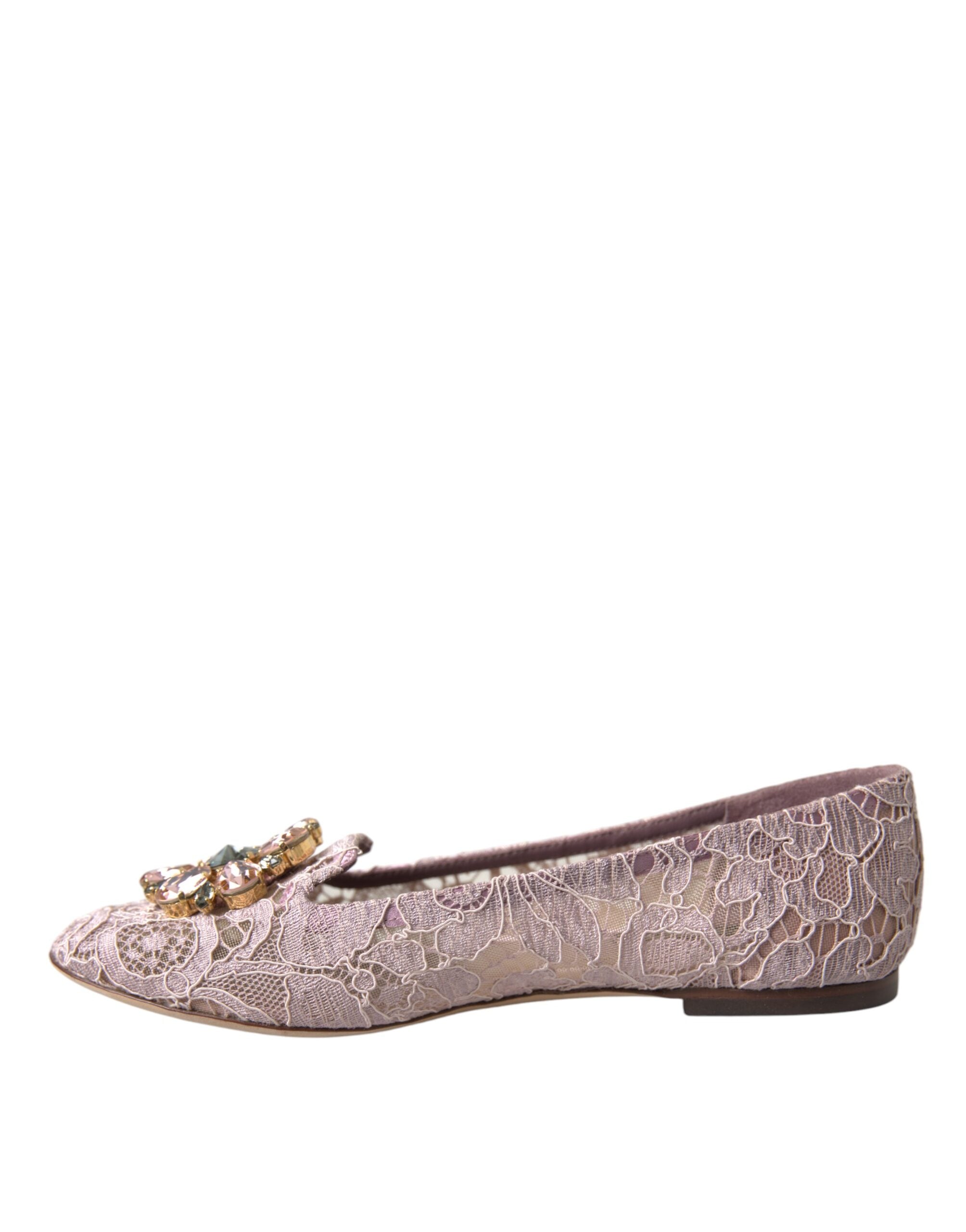 Dolce & Gabbana Pink Lace Crystal Ballet Flats Loafers Shoes - ACCEXO