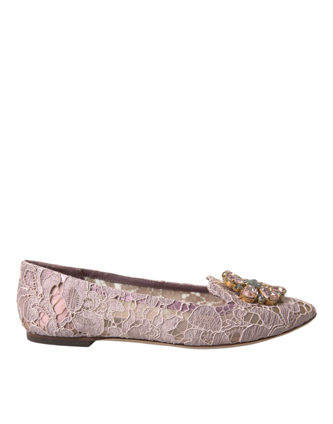 Dolce & Gabbana Pink Lace Crystal Ballet Flats Loafers Shoes