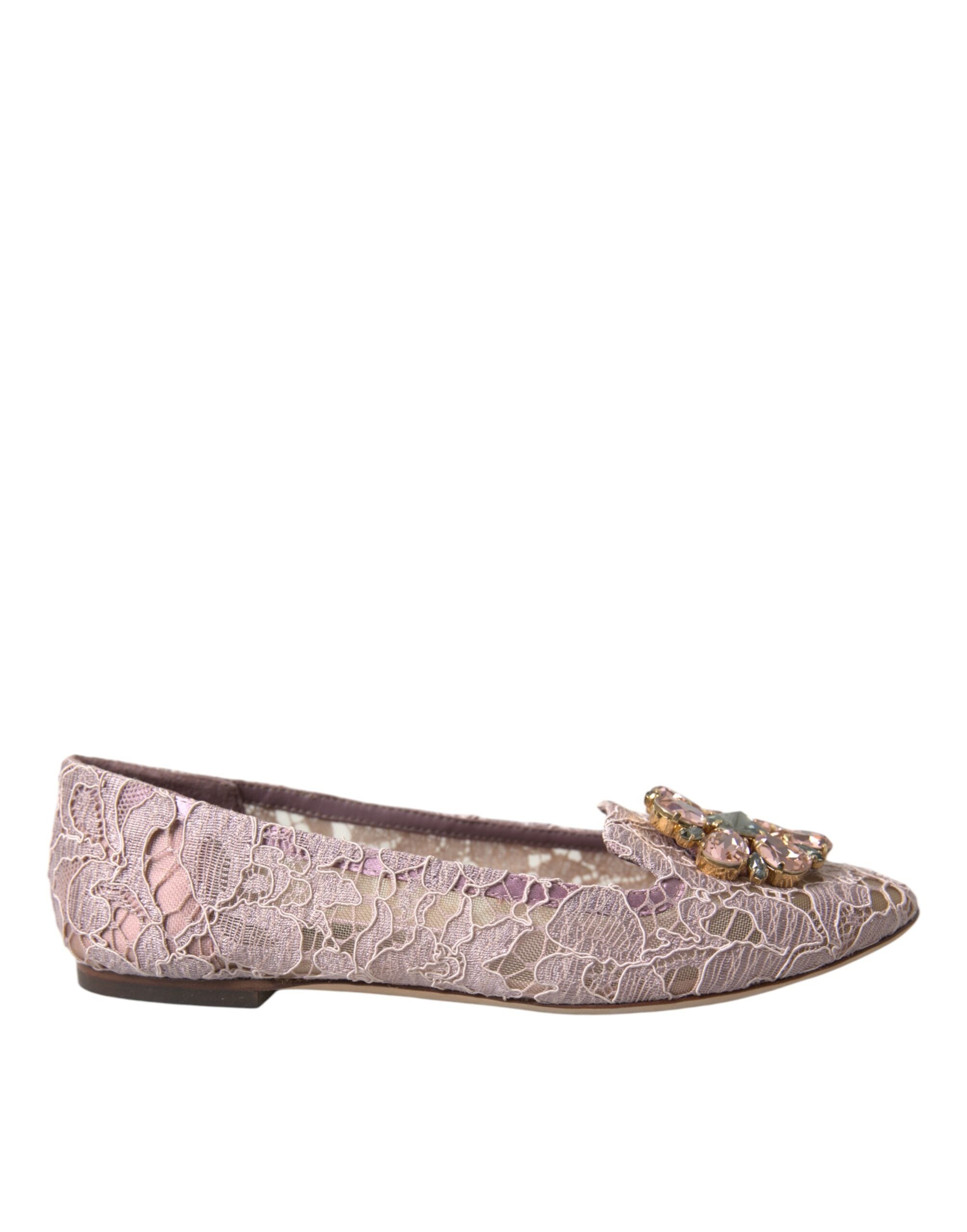 Dolce & Gabbana Pink Lace Crystal Ballet Flats Loafers Shoes - ACCEXO
