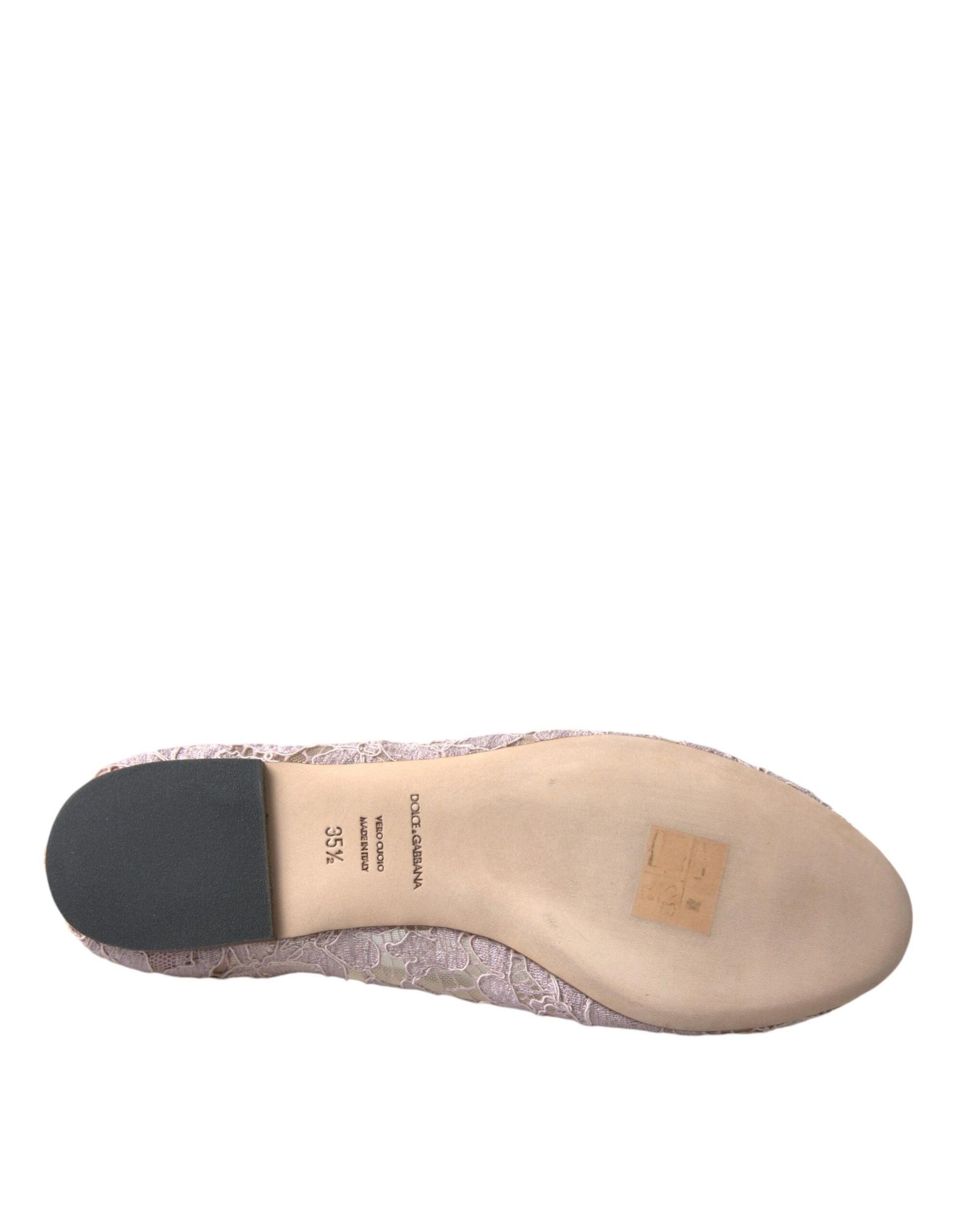 Dolce & Gabbana Pink Lace Crystal Ballet Flats Loafers Shoes - ACCEXO