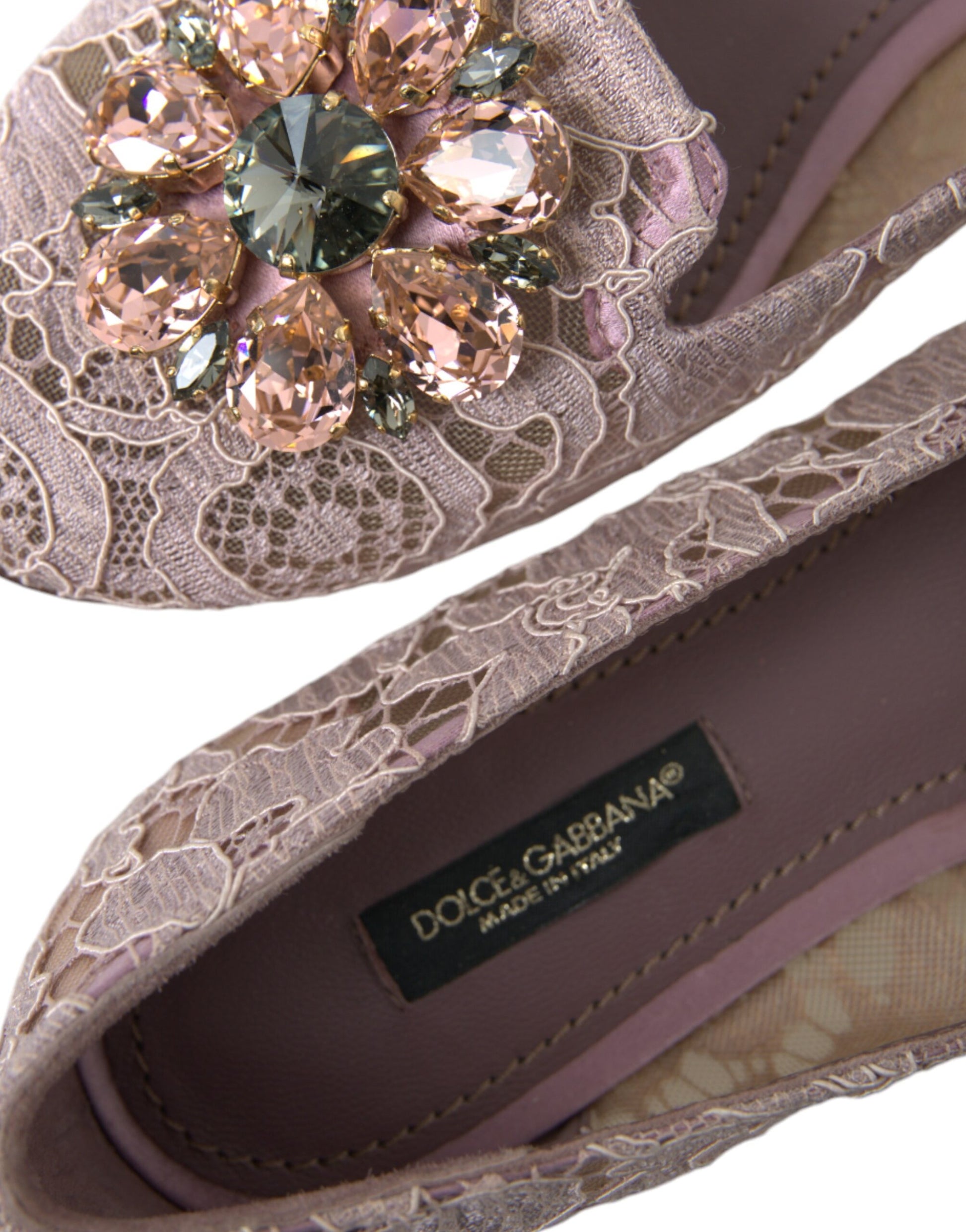 Dolce & Gabbana Pink Lace Crystal Ballet Flats Loafers Shoes - ACCEXO