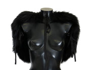 Dolce & Gabbana Elegant Black Silver Fox Fur Wrap Scarf - ACCEXO
