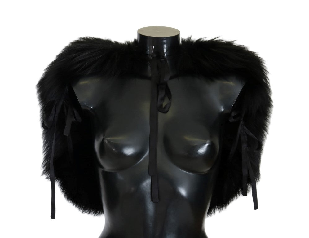 Dolce & Gabbana Elegant Black Silver Fox Fur Wrap Scarf - ACCEXO