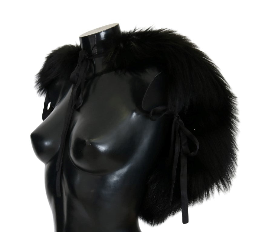 Dolce & Gabbana Elegant Black Silver Fox Fur Wrap Scarf - ACCEXO