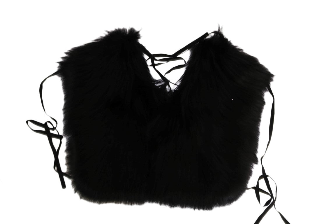 Dolce & Gabbana Elegant Black Silver Fox Fur Wrap Scarf - ACCEXO