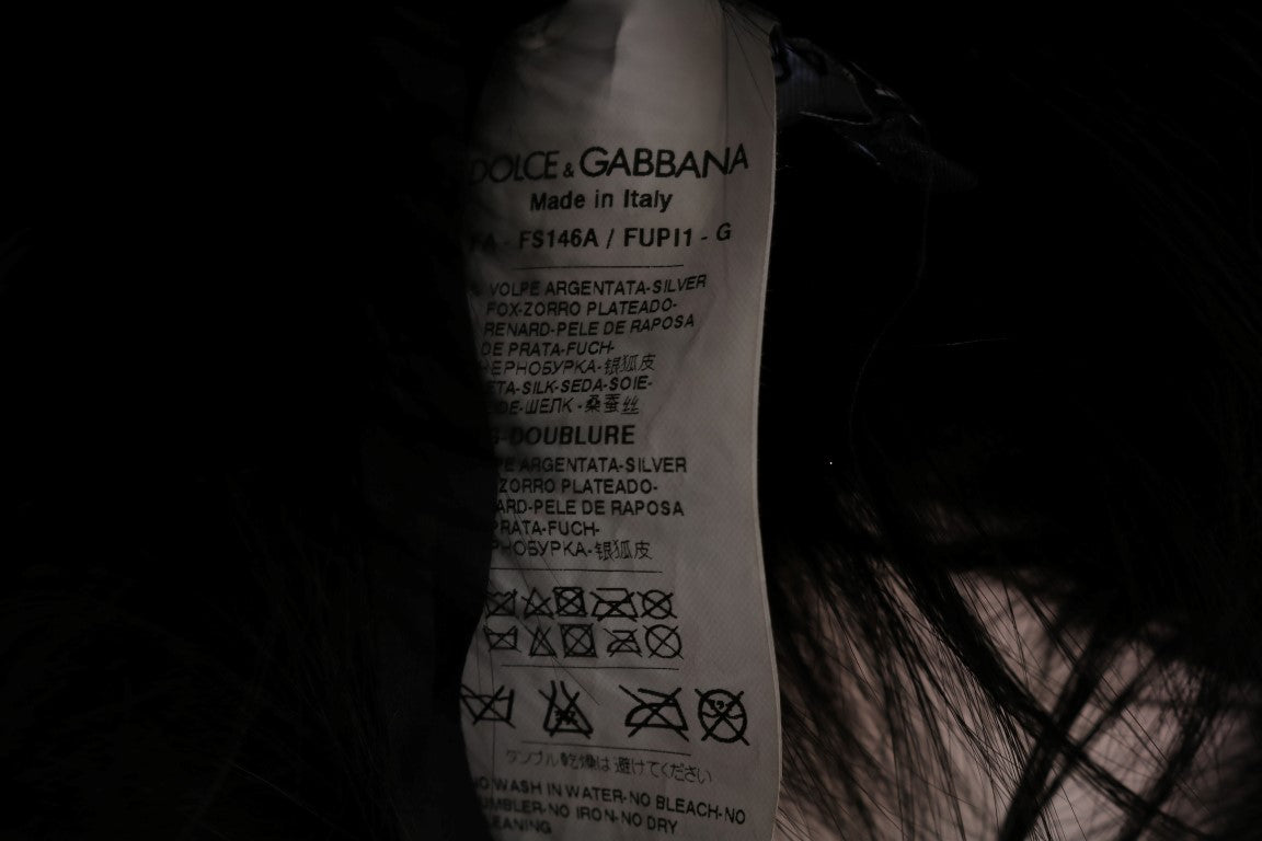 Dolce & Gabbana Elegant Black Silver Fox Fur Wrap Scarf - ACCEXO