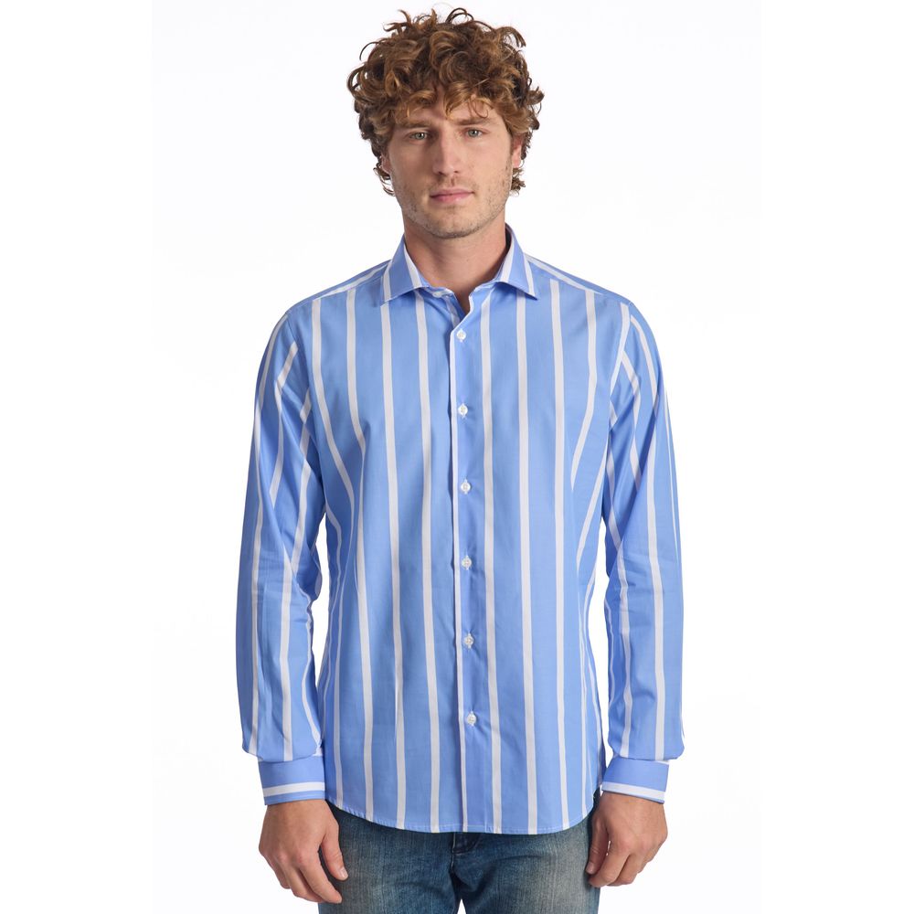 Baldinini Trend Light Blue Cotton Men Shirt - ACCEXO