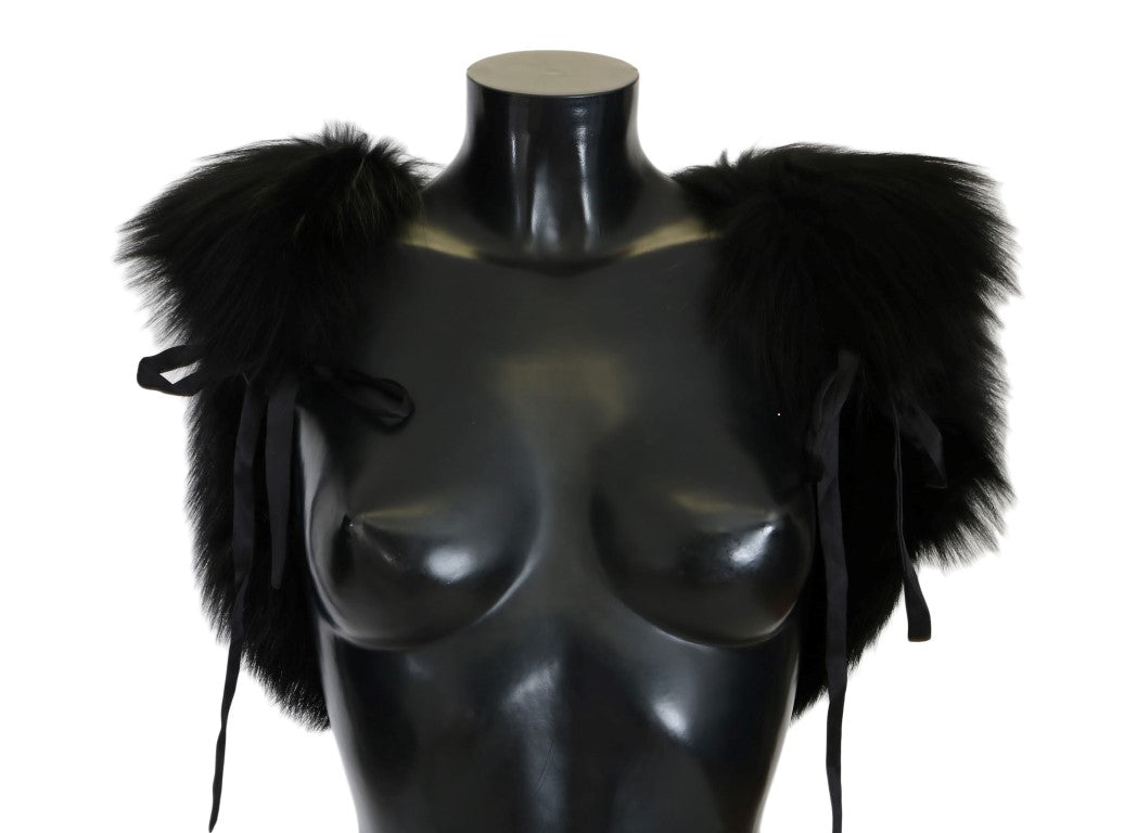 Dolce & Gabbana Elegant Black Silver Fox Fur Scarf - ACCEXO