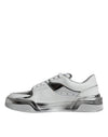 Dolce & Gabbana White Silver Leather Low Top Sneakers Shoes