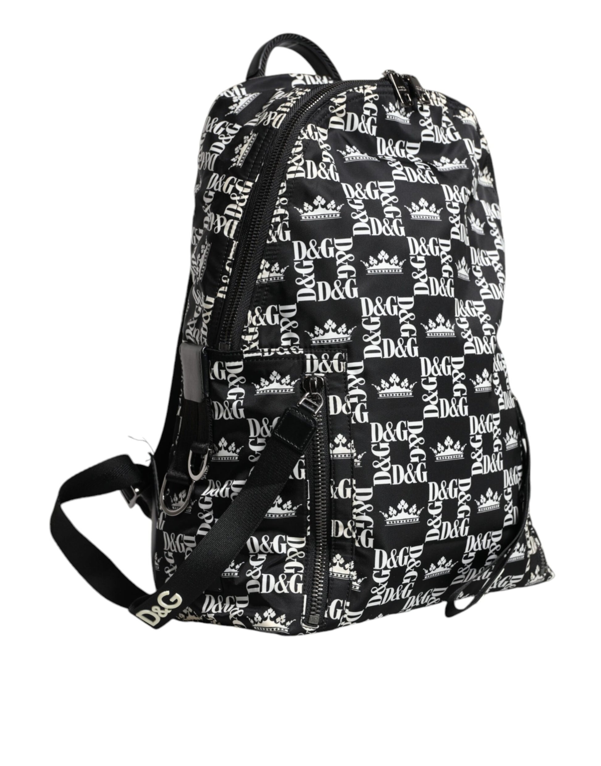 Dolce & Gabbana Black White DG Crown Logo Nylon Backpack Bag - ACCEXO