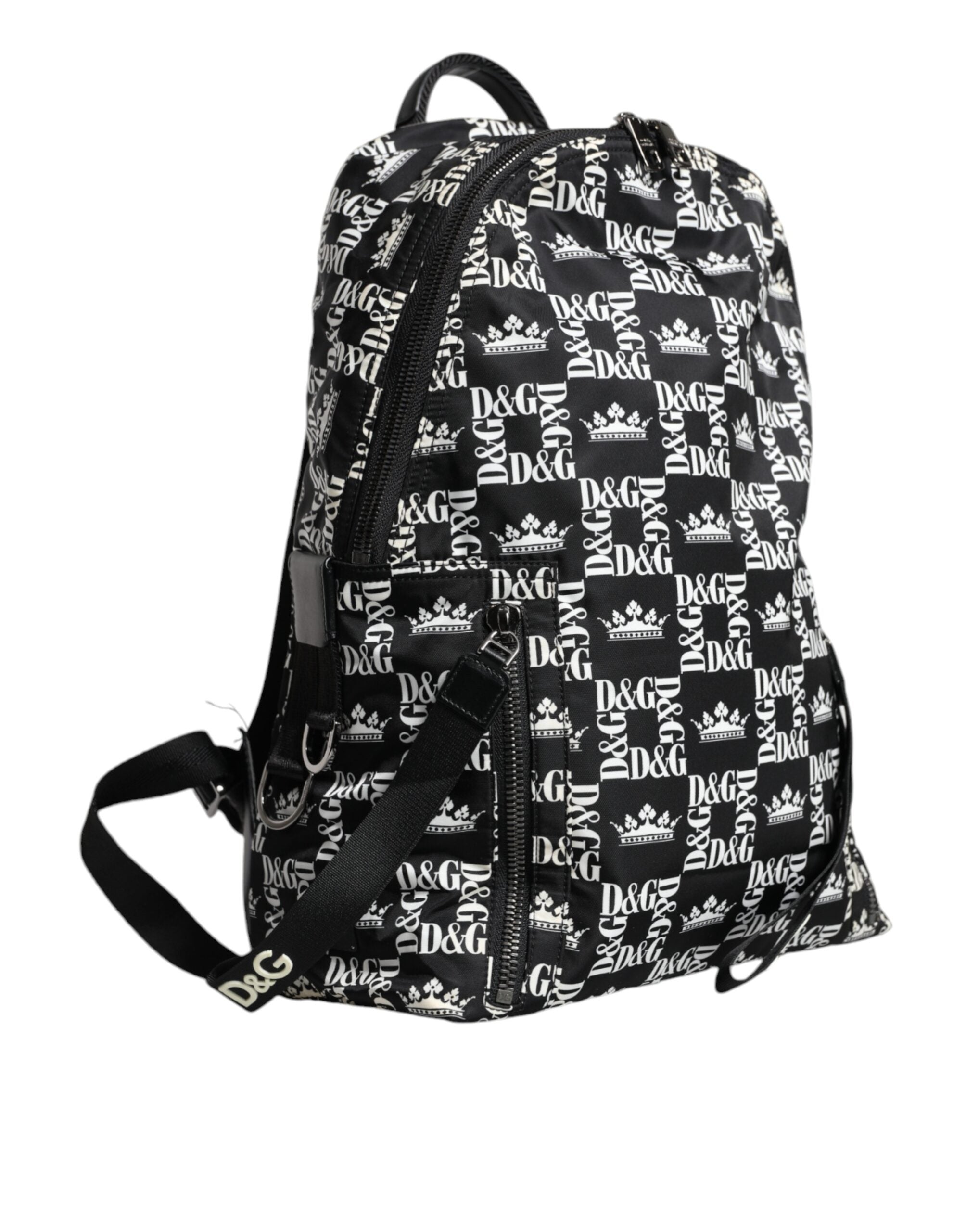 Dolce & Gabbana Black White DG Crown Logo Nylon Backpack Bag - ACCEXO