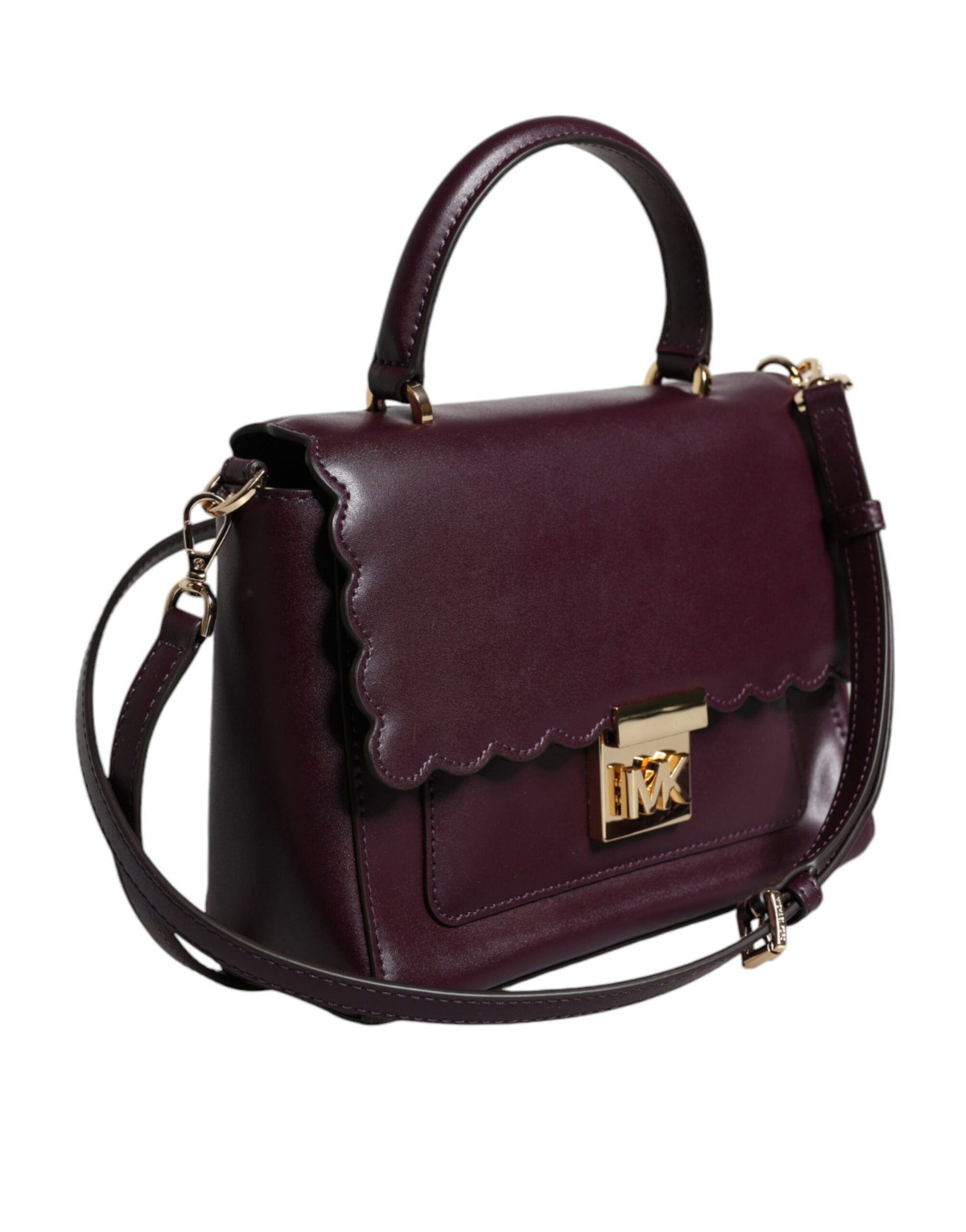 Michael Kors Purple Leather Logo Plaque Crossbody MINDY Satchel Bag - ACCEXO