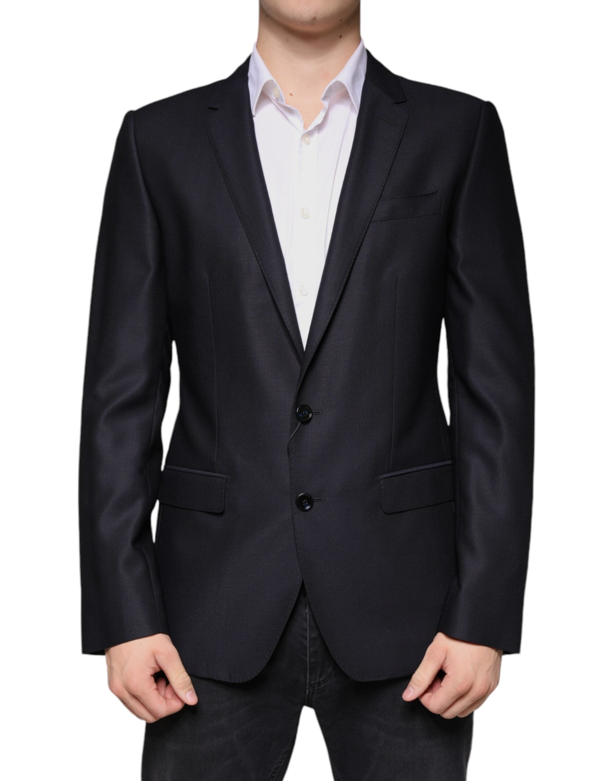 Dolce & Gabbana Dark Blue Wool Single Breasted Dress Coat Blazer - ACCEXO