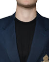 Dolce & Gabbana Blue Wool Logo Single Breasted Coat Blazer