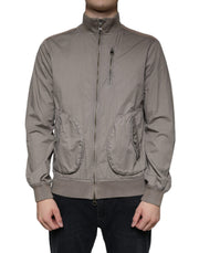 Armani Jeans Brown Cotton Full Zip Bomber Logo Jacket - ACCEXO