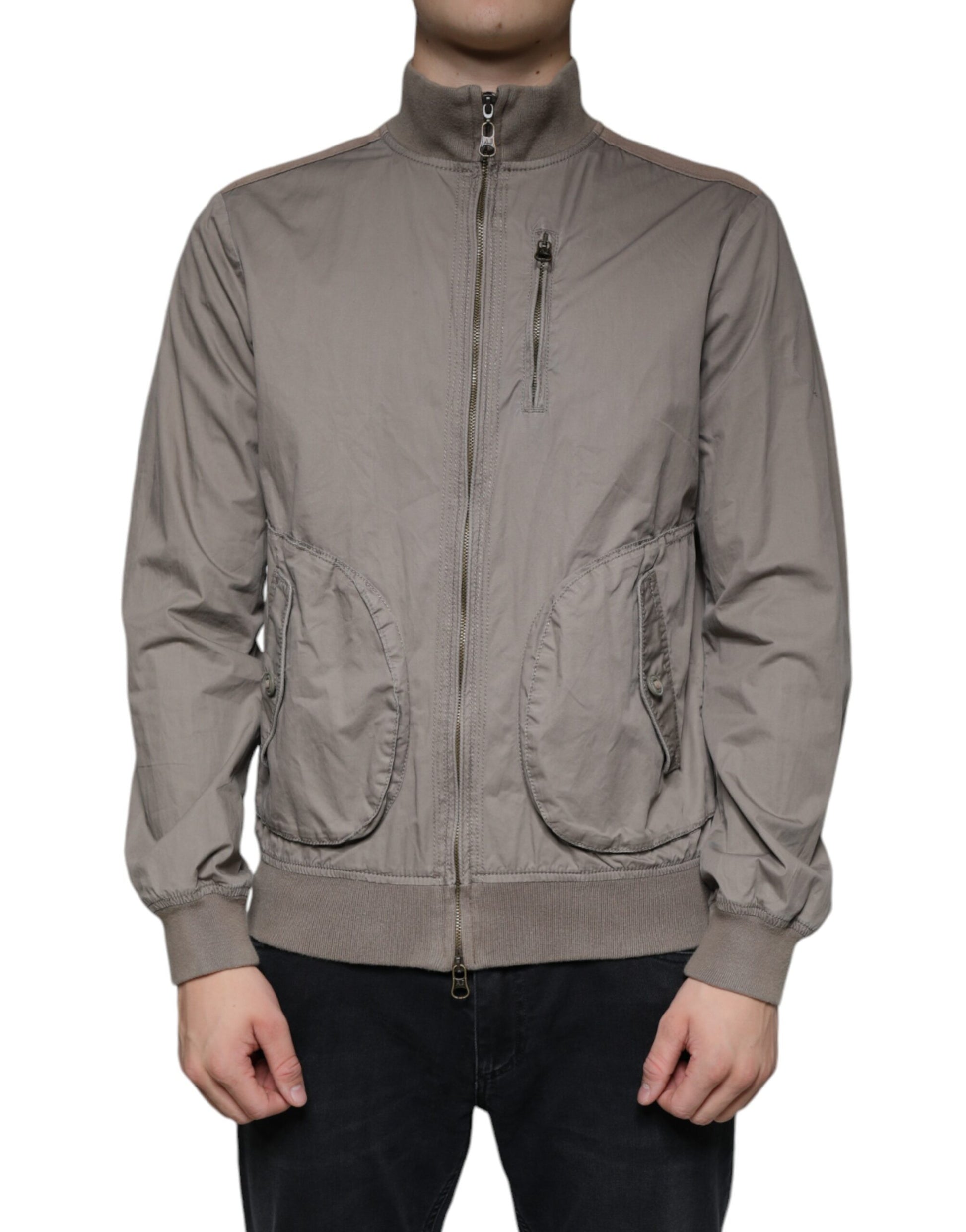 Armani Jeans Brown Cotton Full Zip Bomber Logo Jacket - ACCEXO