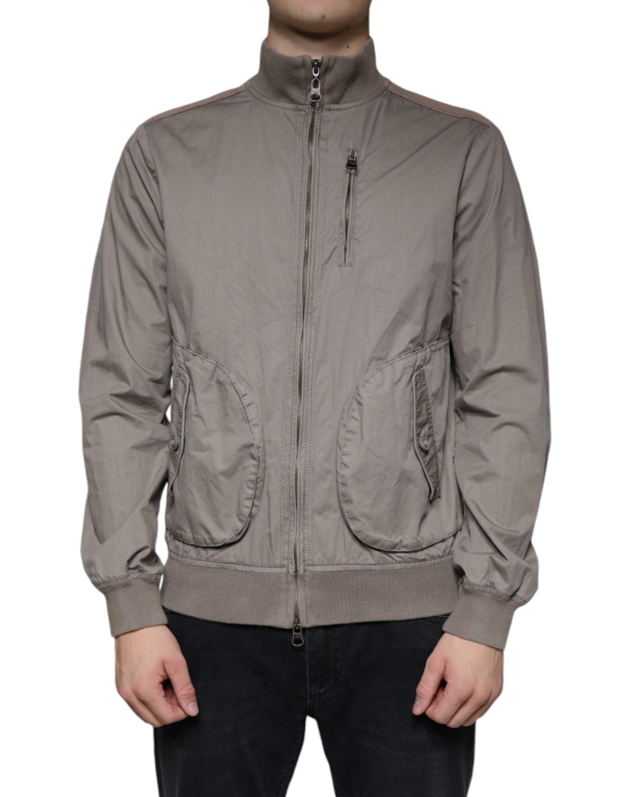 Armani Jeans Brown Cotton Full Zip Bomber Logo Jacket - ACCEXO