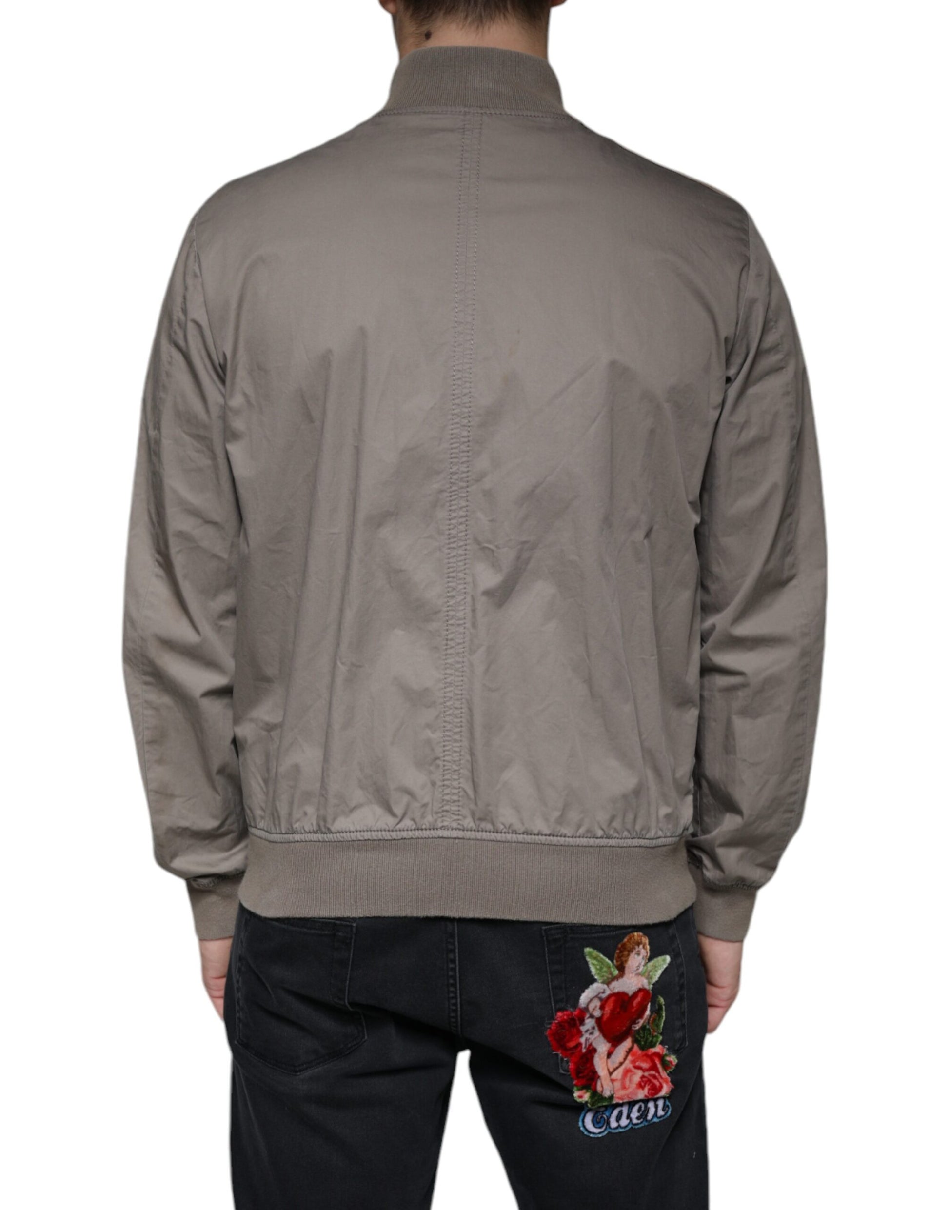 Armani Jeans Brown Cotton Full Zip Bomber Logo Jacket - ACCEXO