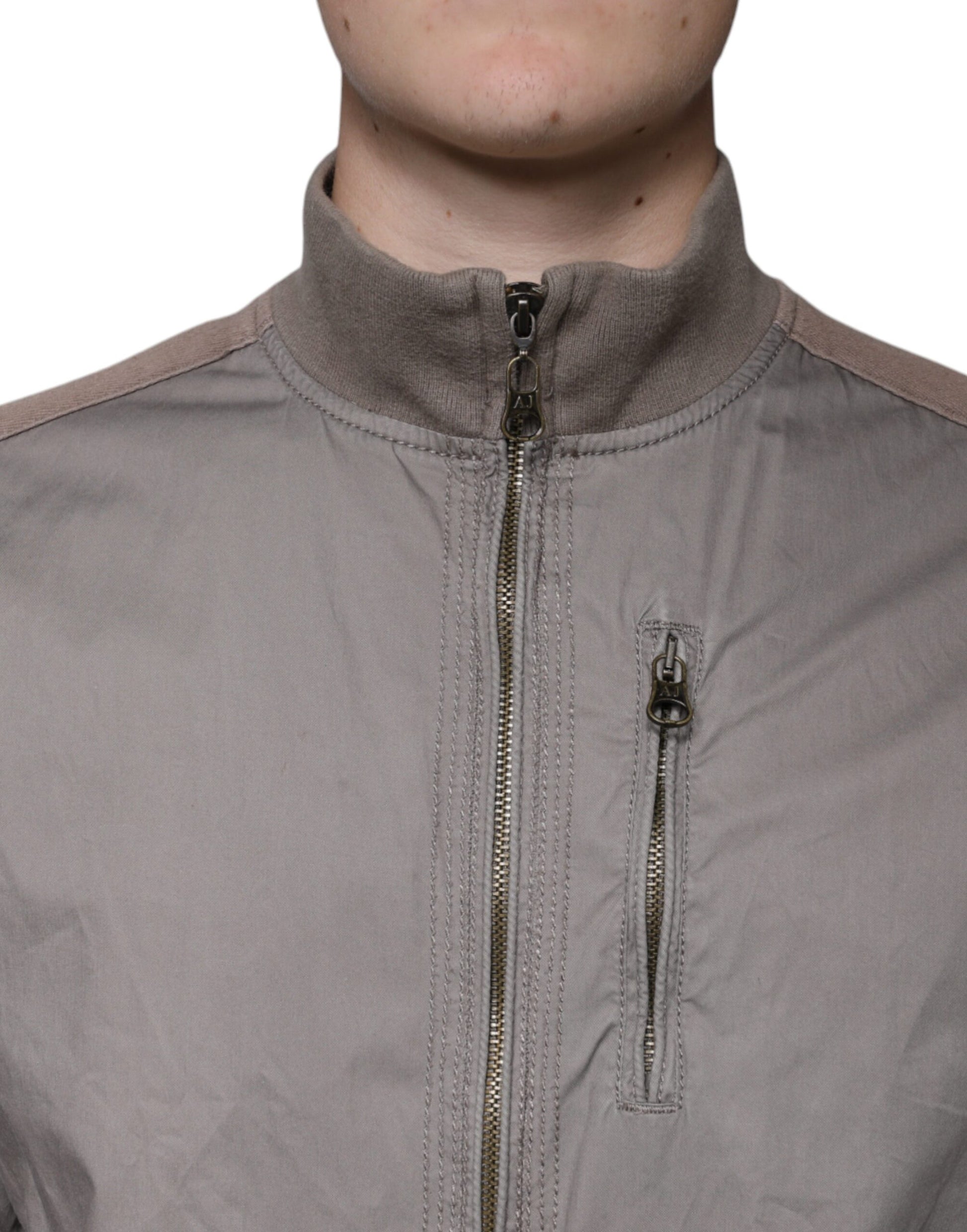 Armani Jeans Brown Cotton Full Zip Bomber Logo Jacket - ACCEXO