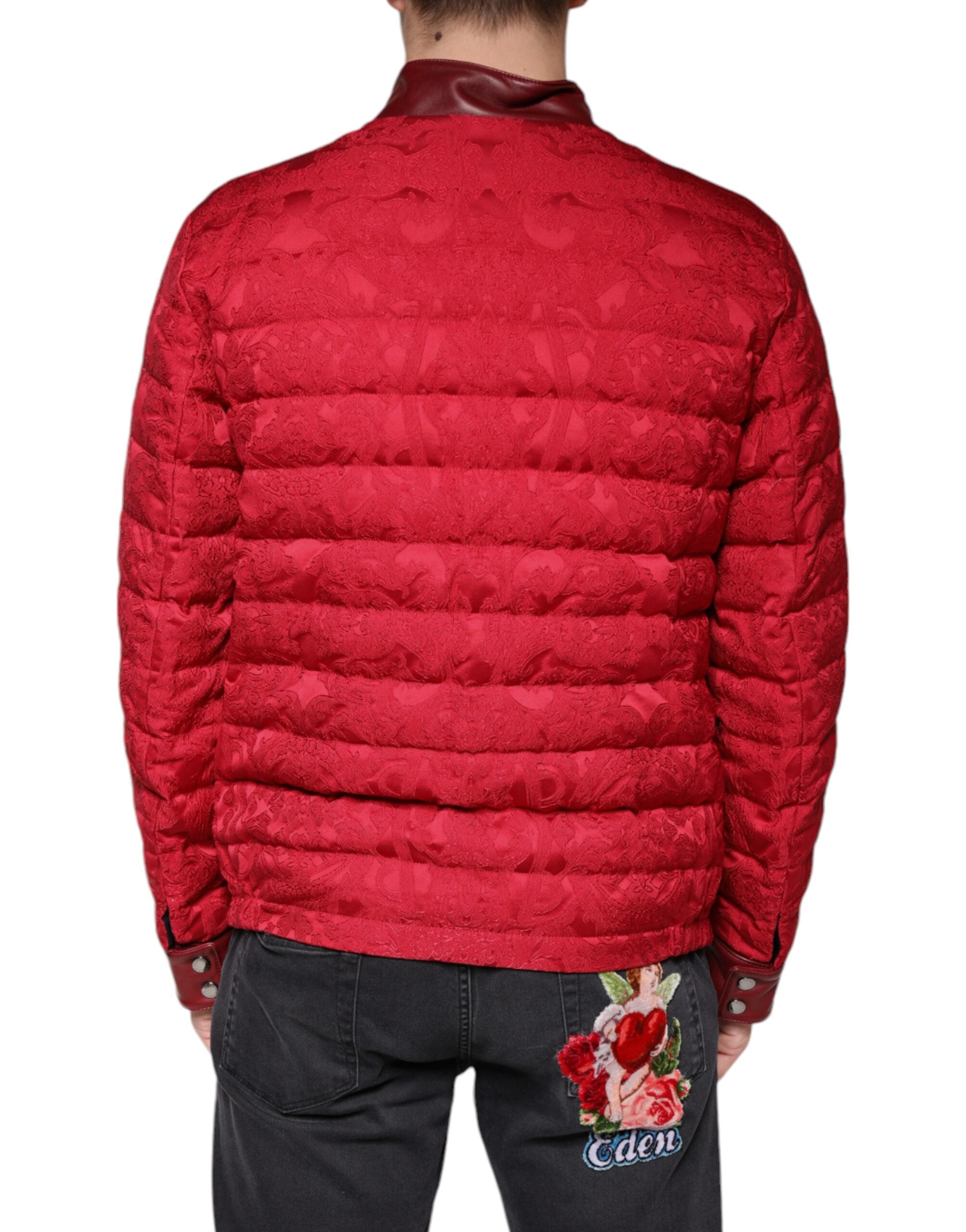 Dolce & Gabbana Red Quilted Bomber Gold Crown Logo Jacket - ACCEXO