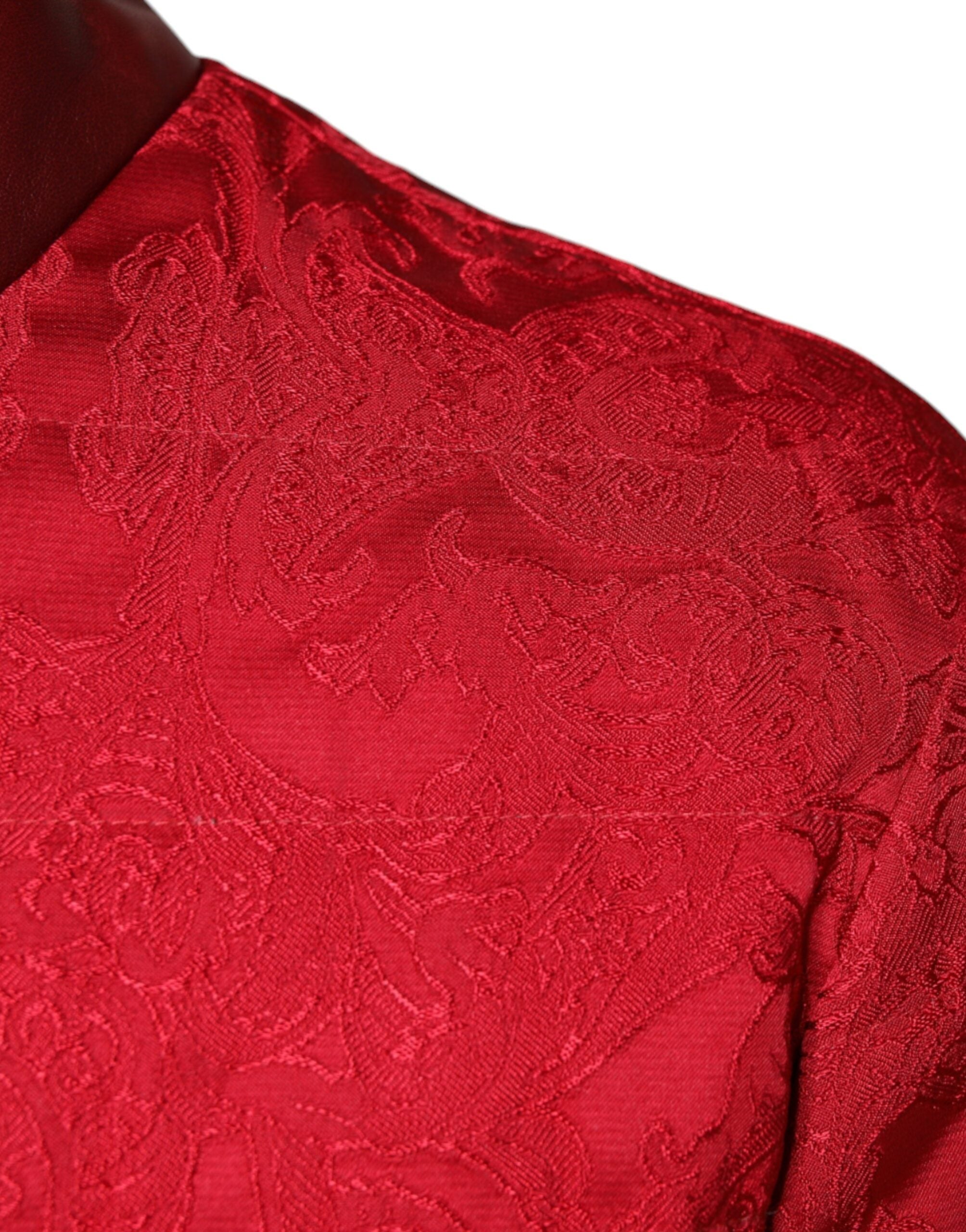 Dolce & Gabbana Red Quilted Bomber Gold Crown Logo Jacket - ACCEXO