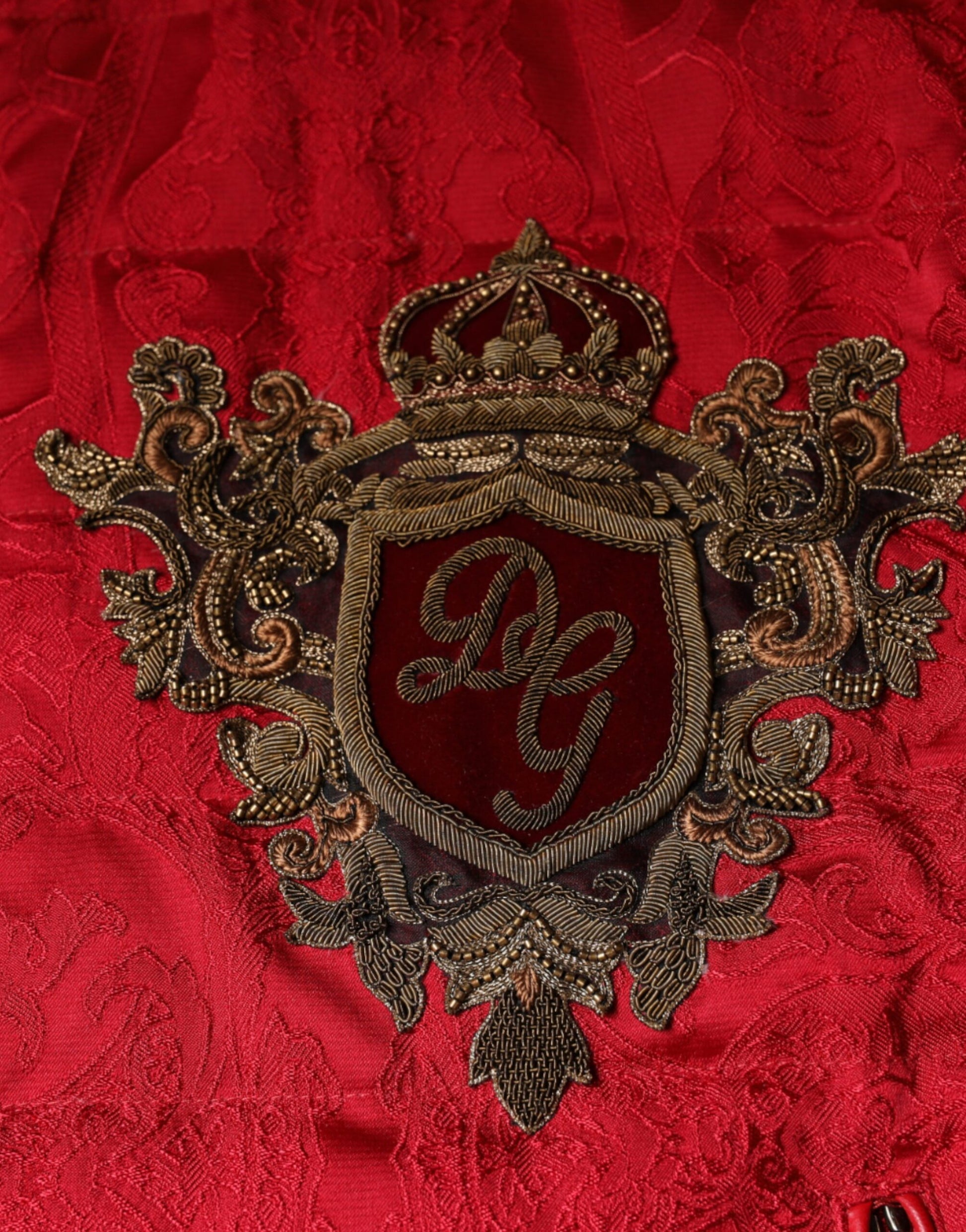 Dolce & Gabbana Red Quilted Bomber Gold Crown Logo Jacket - ACCEXO