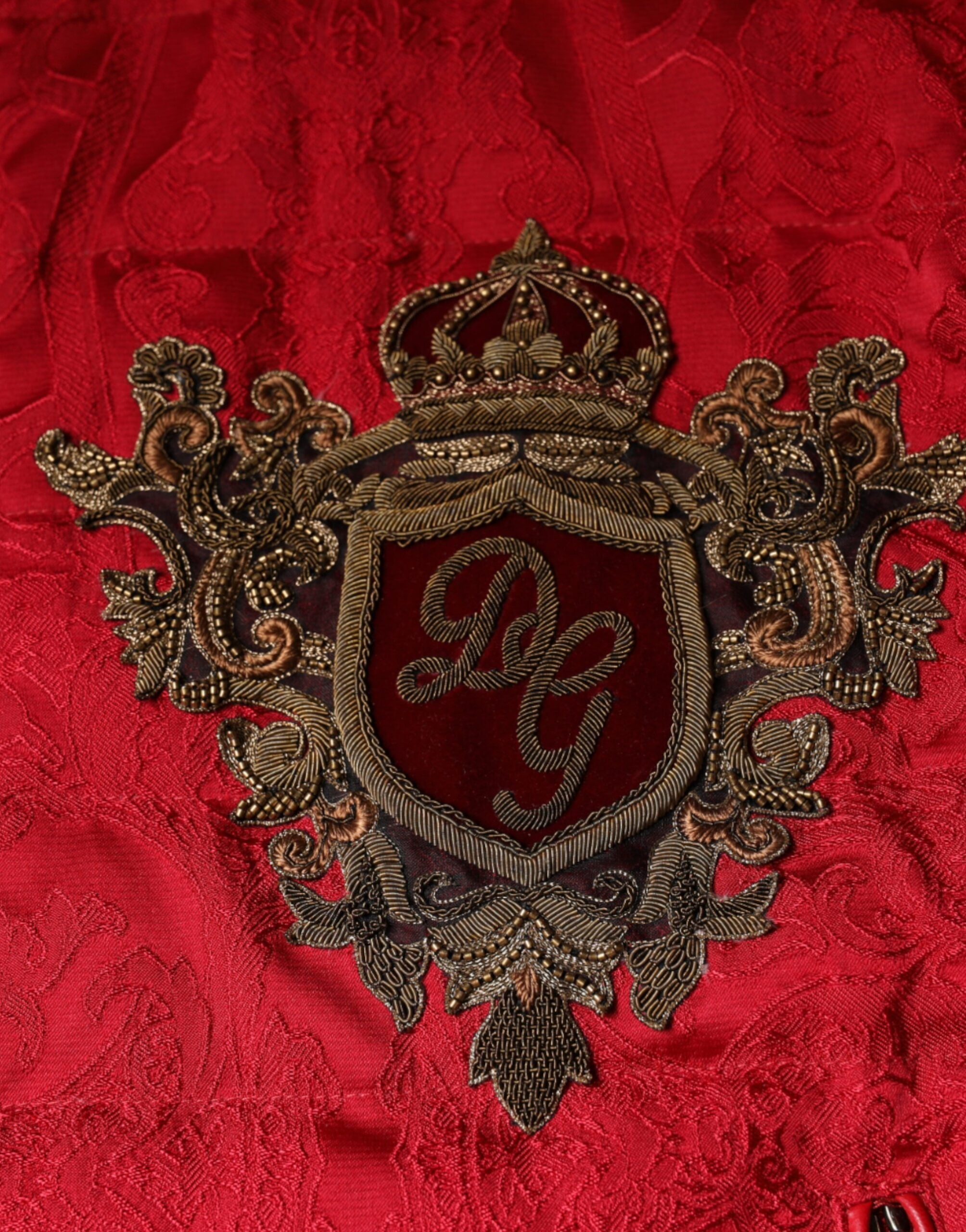 Dolce & Gabbana Red Quilted Bomber Gold Crown Logo Jacket - ACCEXO