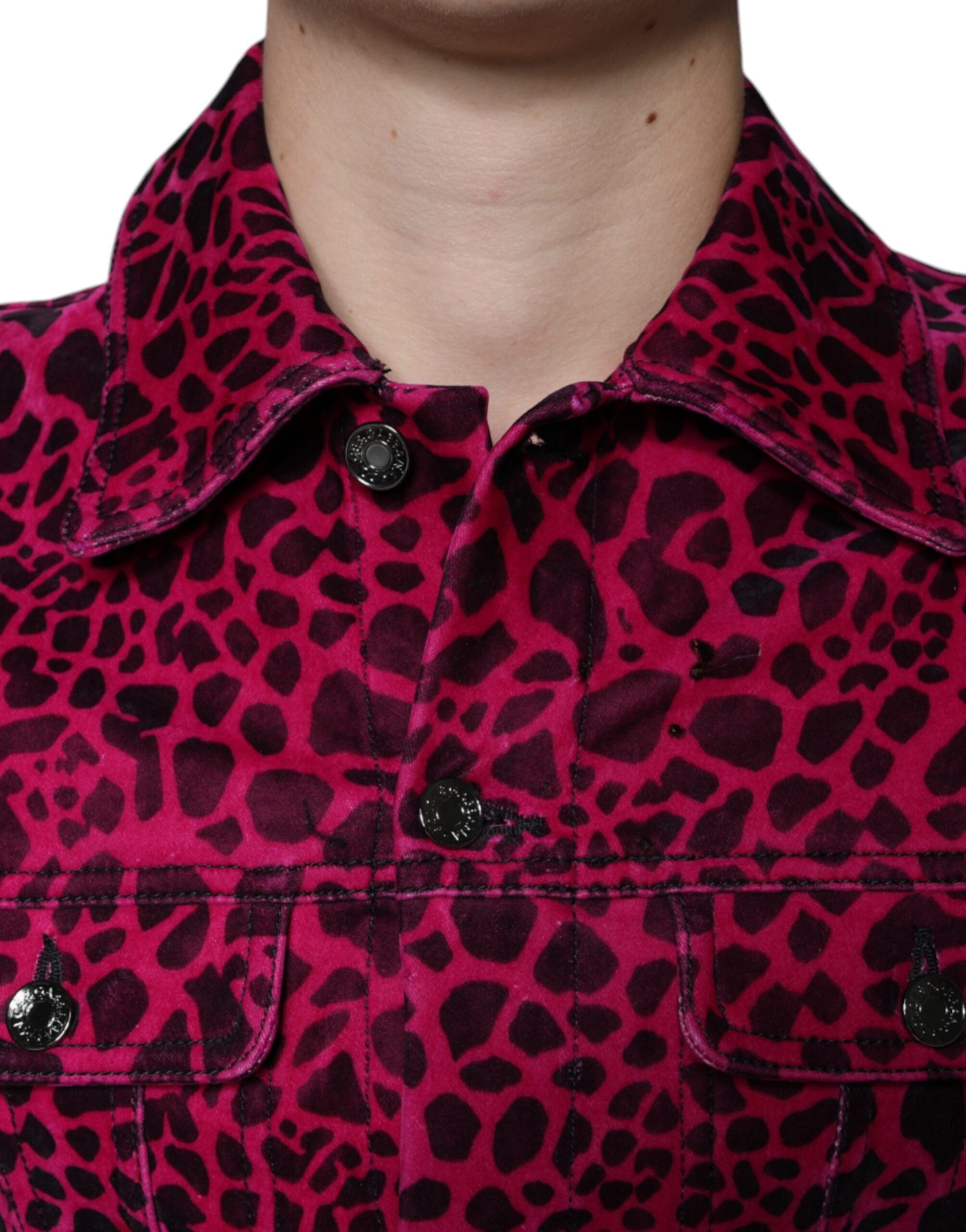 Dolce & Gabbana Fuchsia Leopard Button Down Collared Jacket - ACCEXO