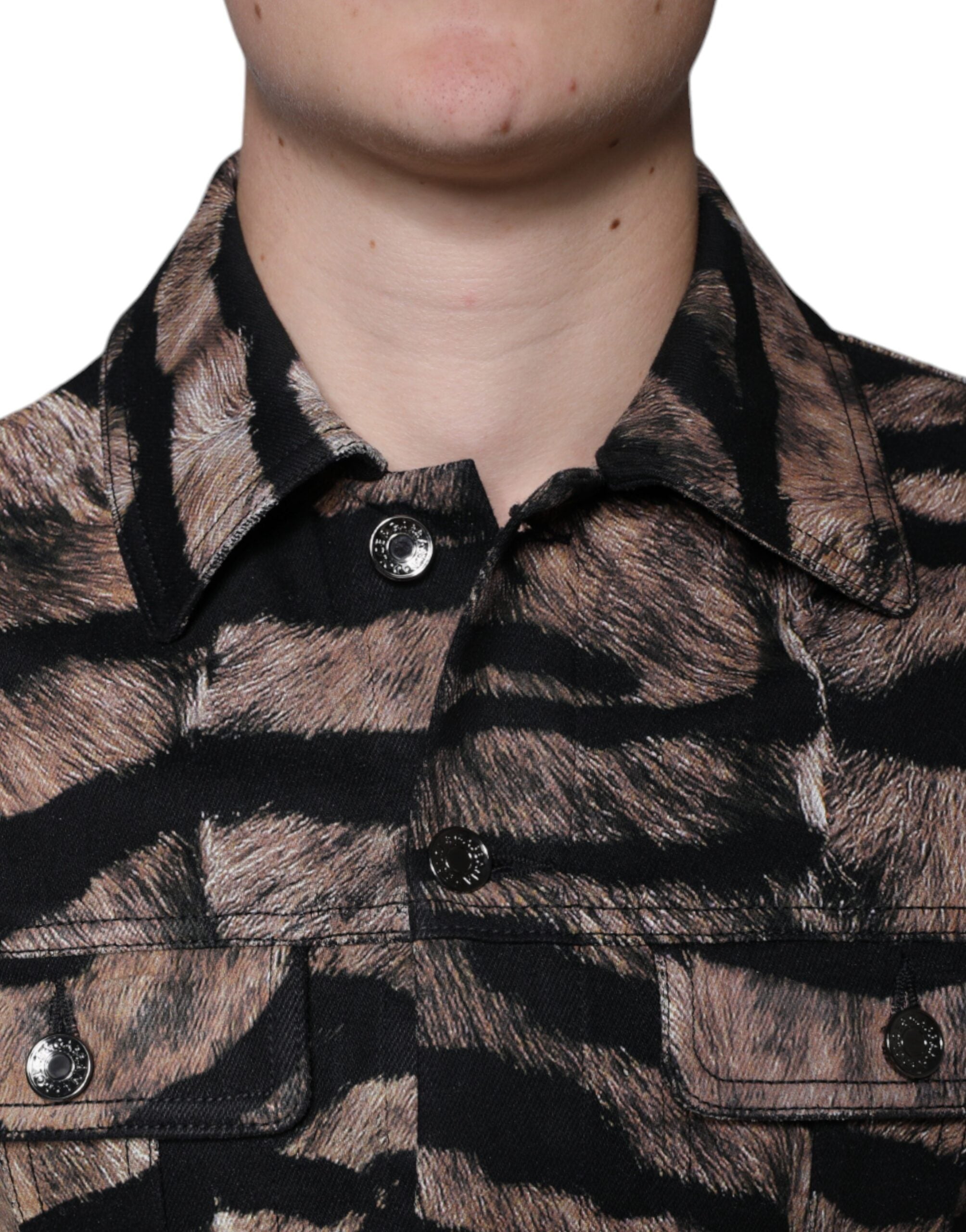 Dolce & Gabbana Brown Tiger Button Down Collared Jacket - ACCEXO