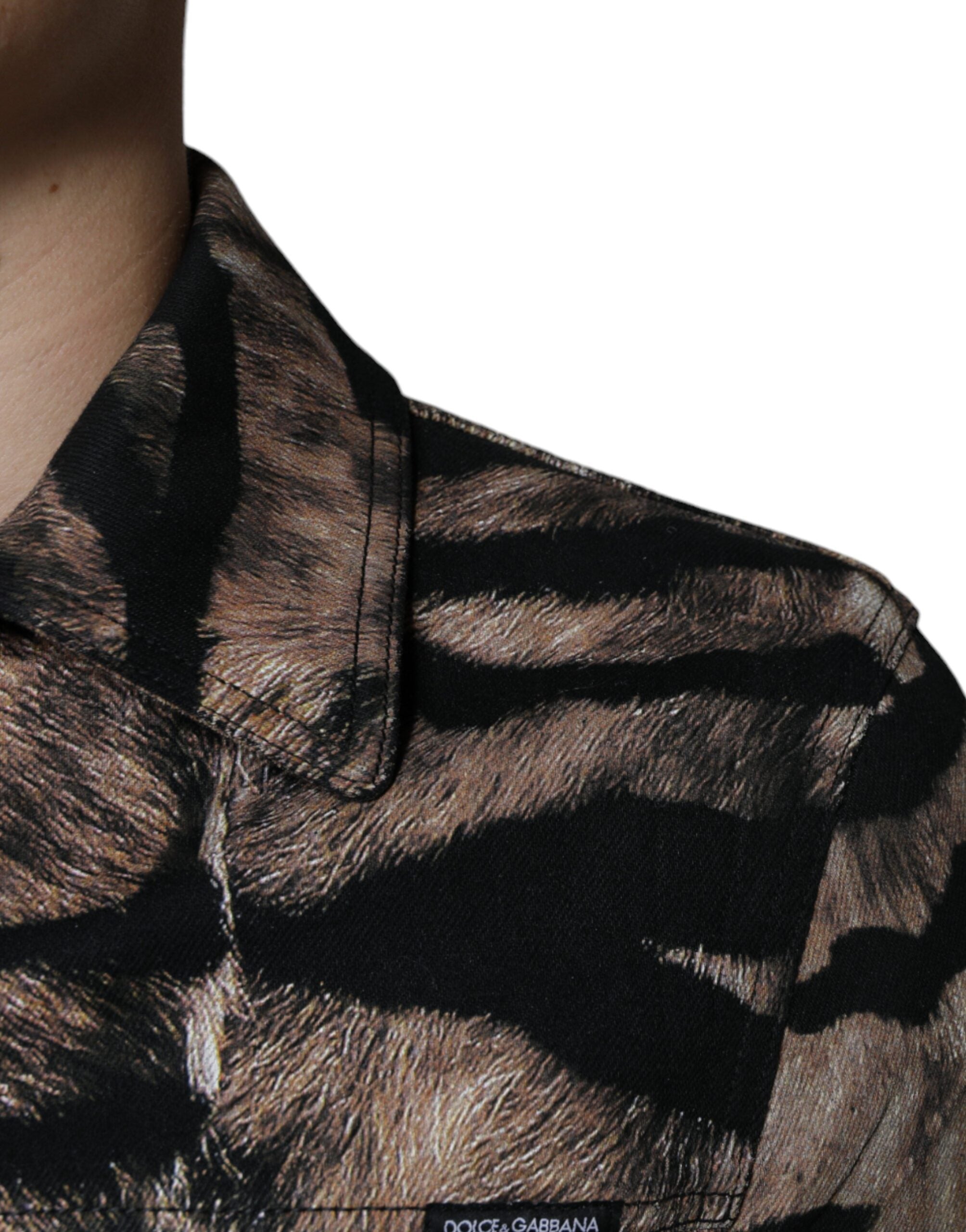 Dolce & Gabbana Brown Tiger Button Down Collared Jacket - ACCEXO