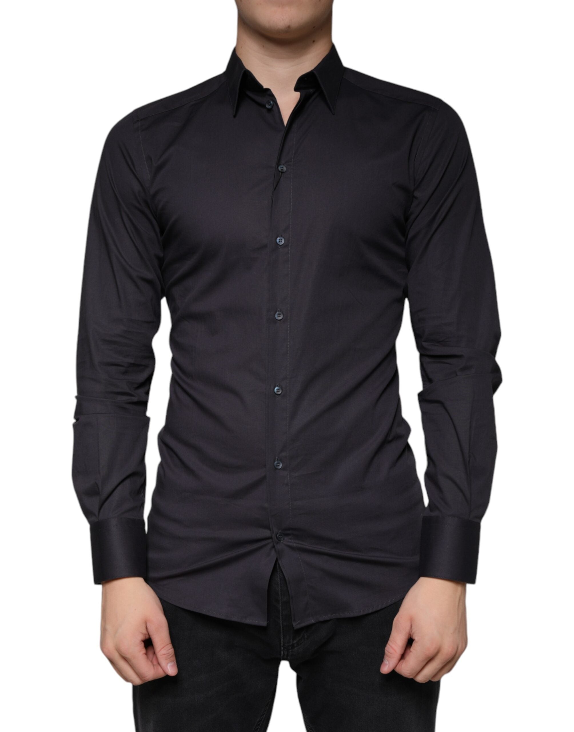 Dolce & Gabbana Black Cotton Stretch Dress GOLD Formal Shirt - ACCEXO