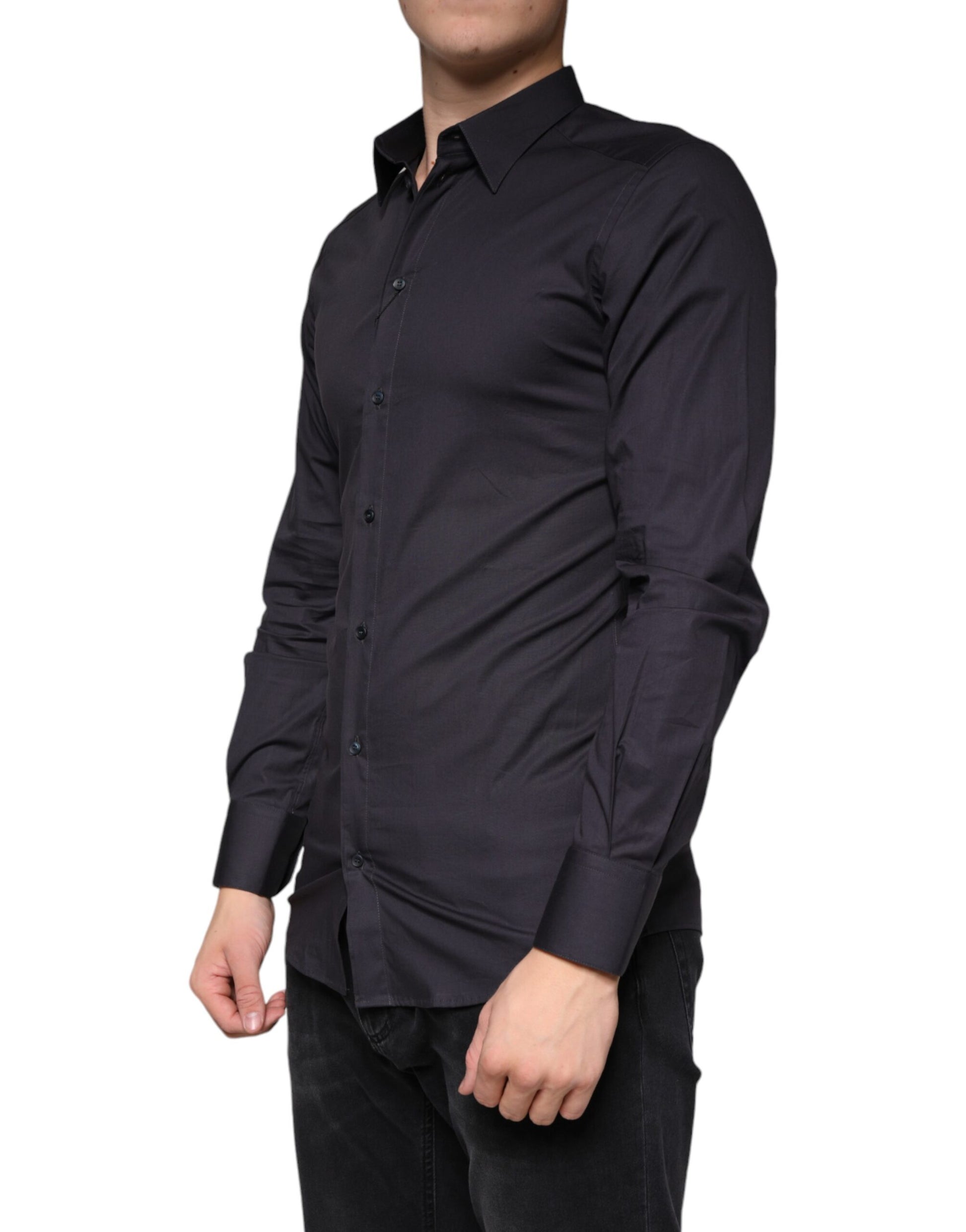 Dolce & Gabbana Black Cotton Stretch Dress GOLD Formal Shirt - ACCEXO