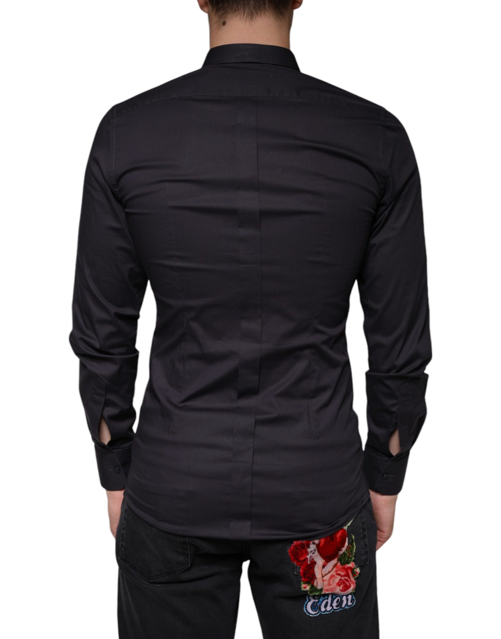 Dolce & Gabbana Black Cotton Stretch Dress GOLD Formal Shirt - ACCEXO