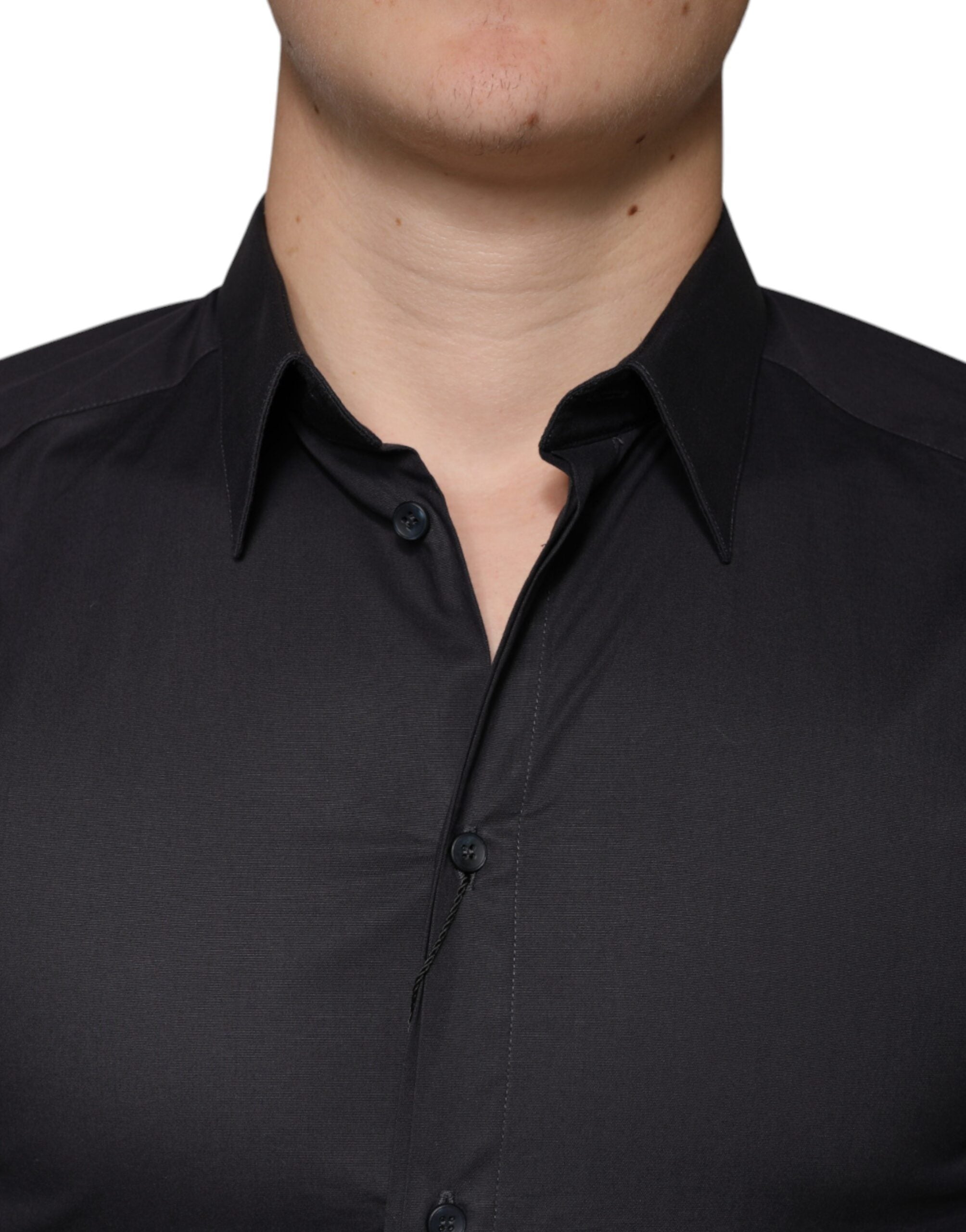 Dolce & Gabbana Black Cotton Stretch Dress GOLD Formal Shirt - ACCEXO