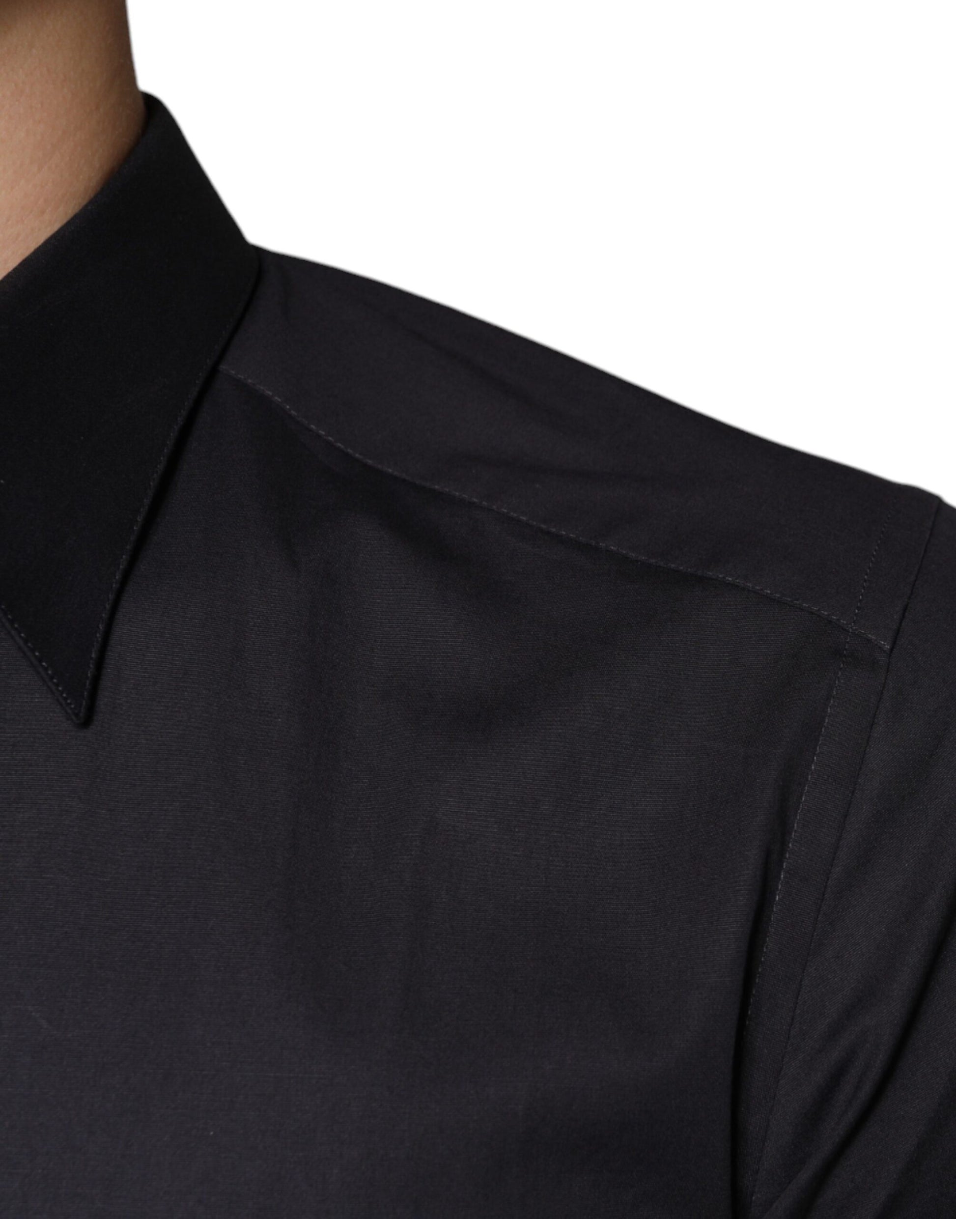 Dolce & Gabbana Black Cotton Stretch Dress GOLD Formal Shirt - ACCEXO