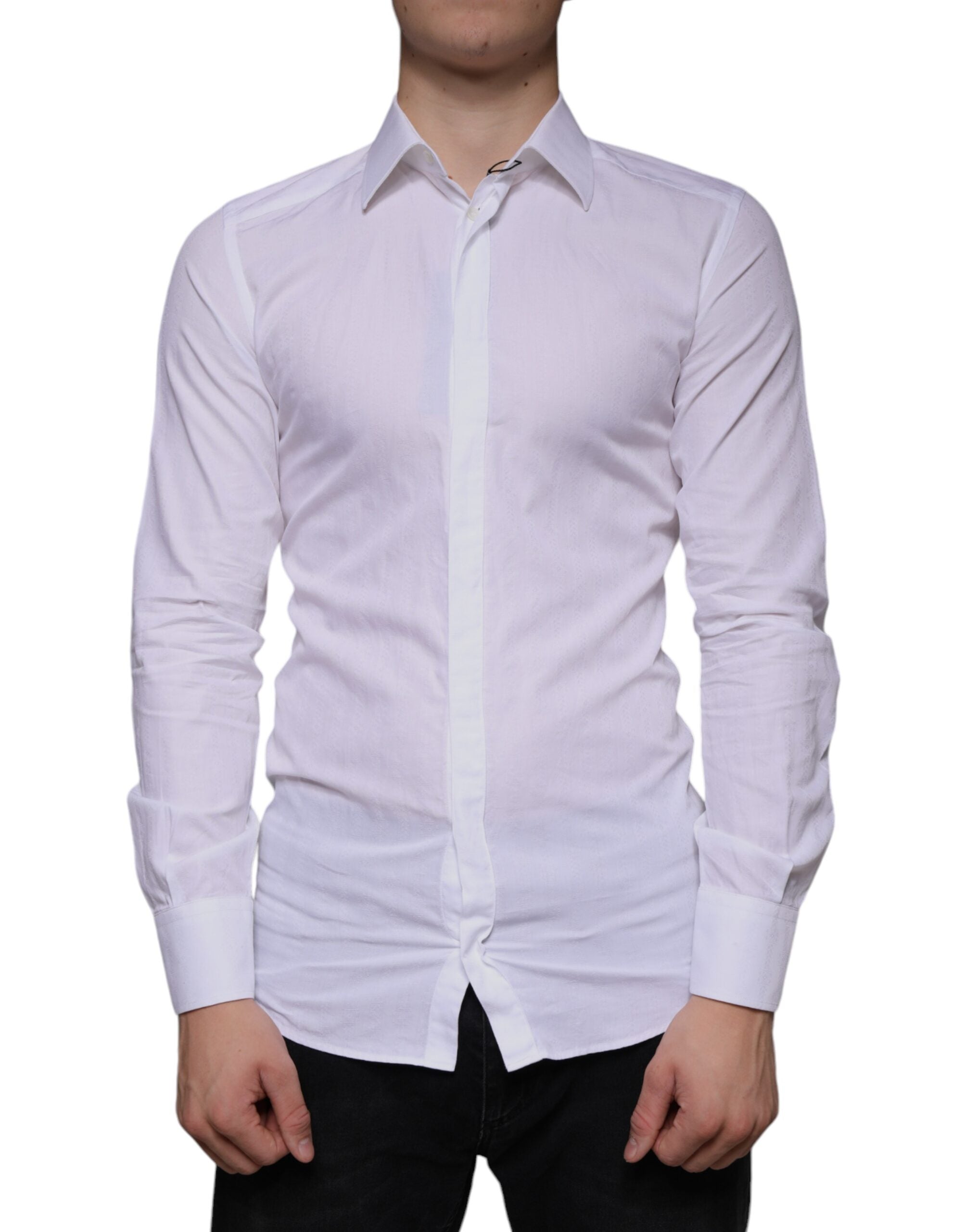 Dolce & Gabbana White Cotton Men Dress GOLD Formal Shirt - ACCEXO