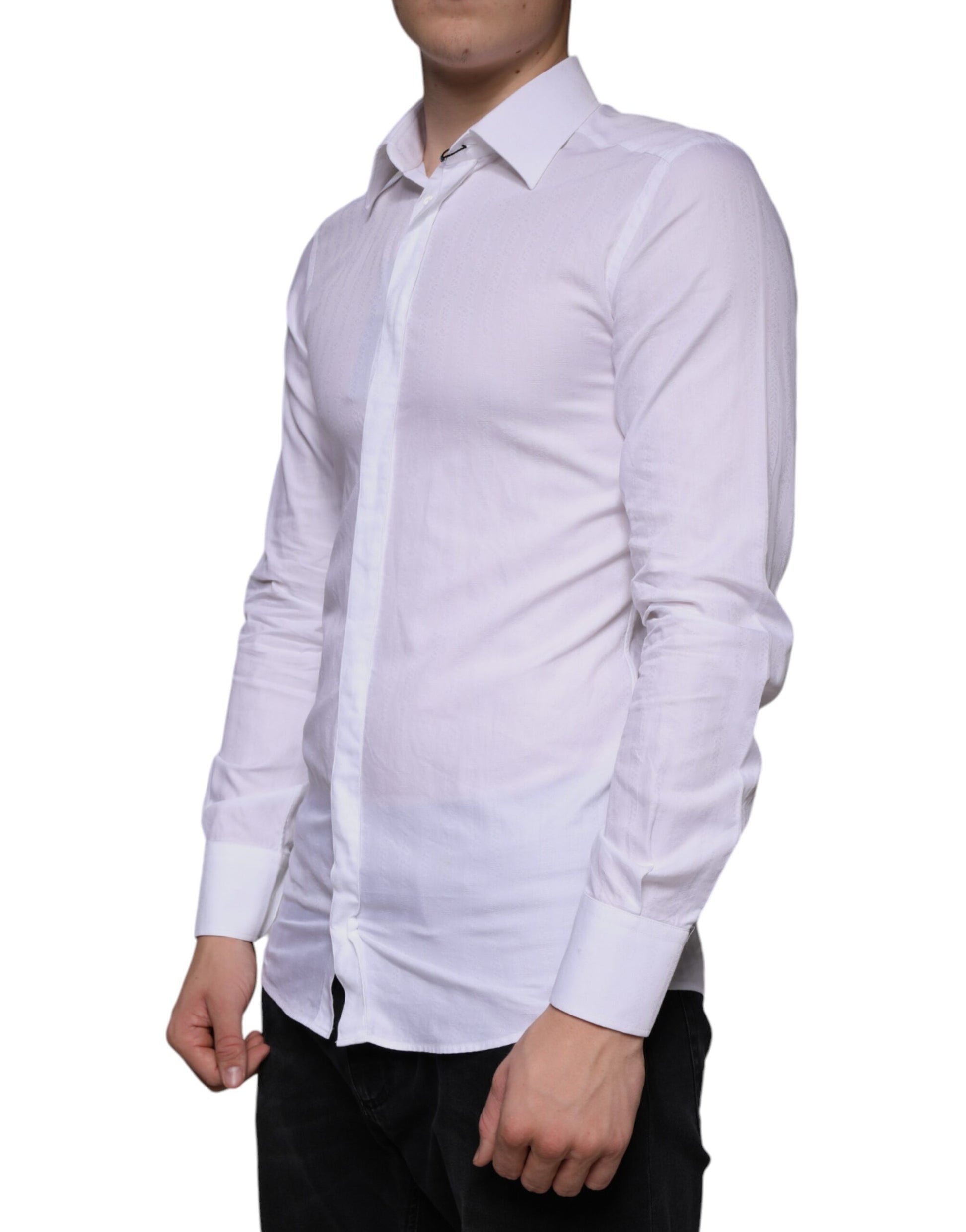 Dolce & Gabbana White Cotton Men Dress GOLD Formal Shirt - ACCEXO