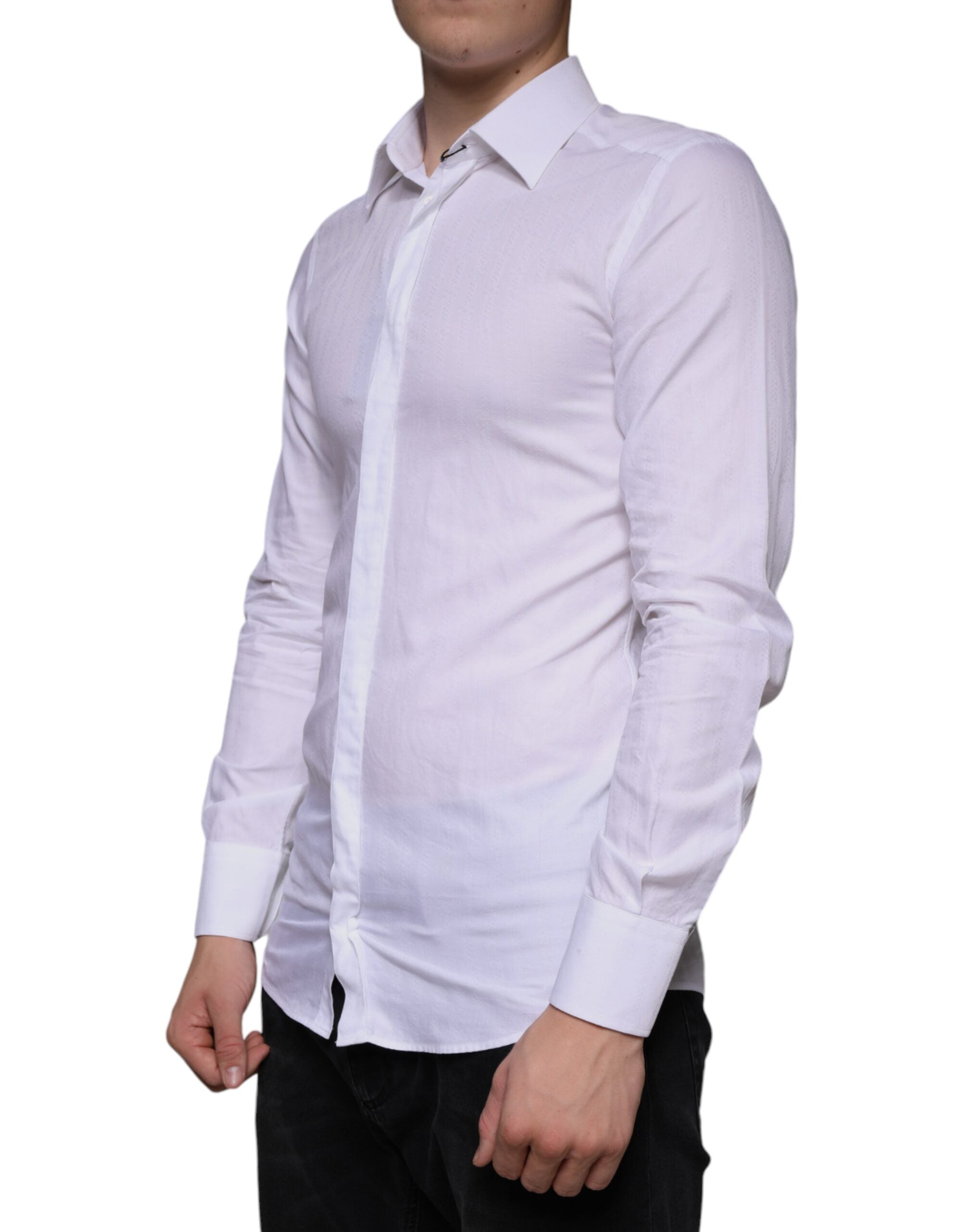 Dolce & Gabbana White Cotton Men Dress GOLD Formal Shirt - ACCEXO
