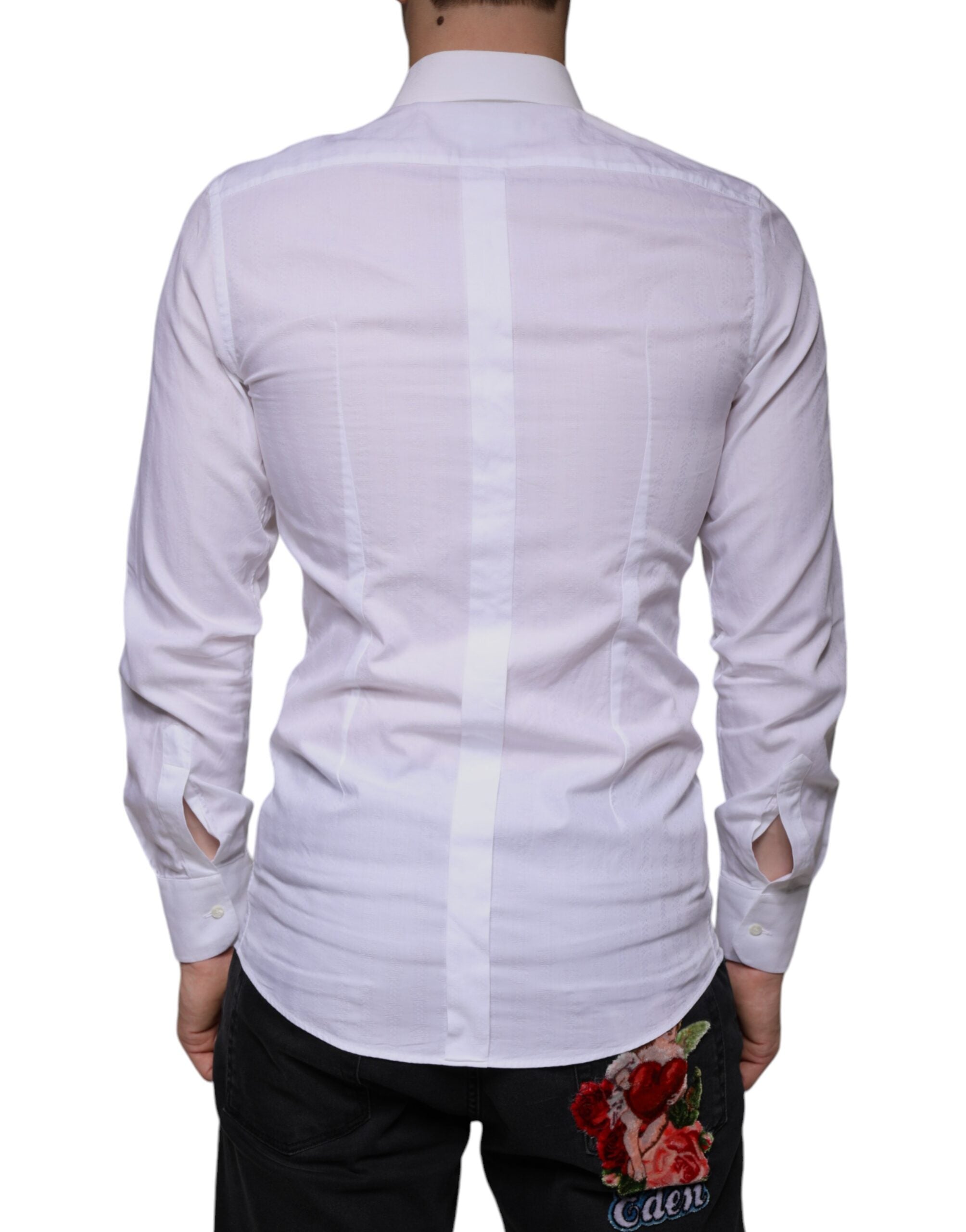 Dolce & Gabbana White Cotton Men Dress GOLD Formal Shirt - ACCEXO