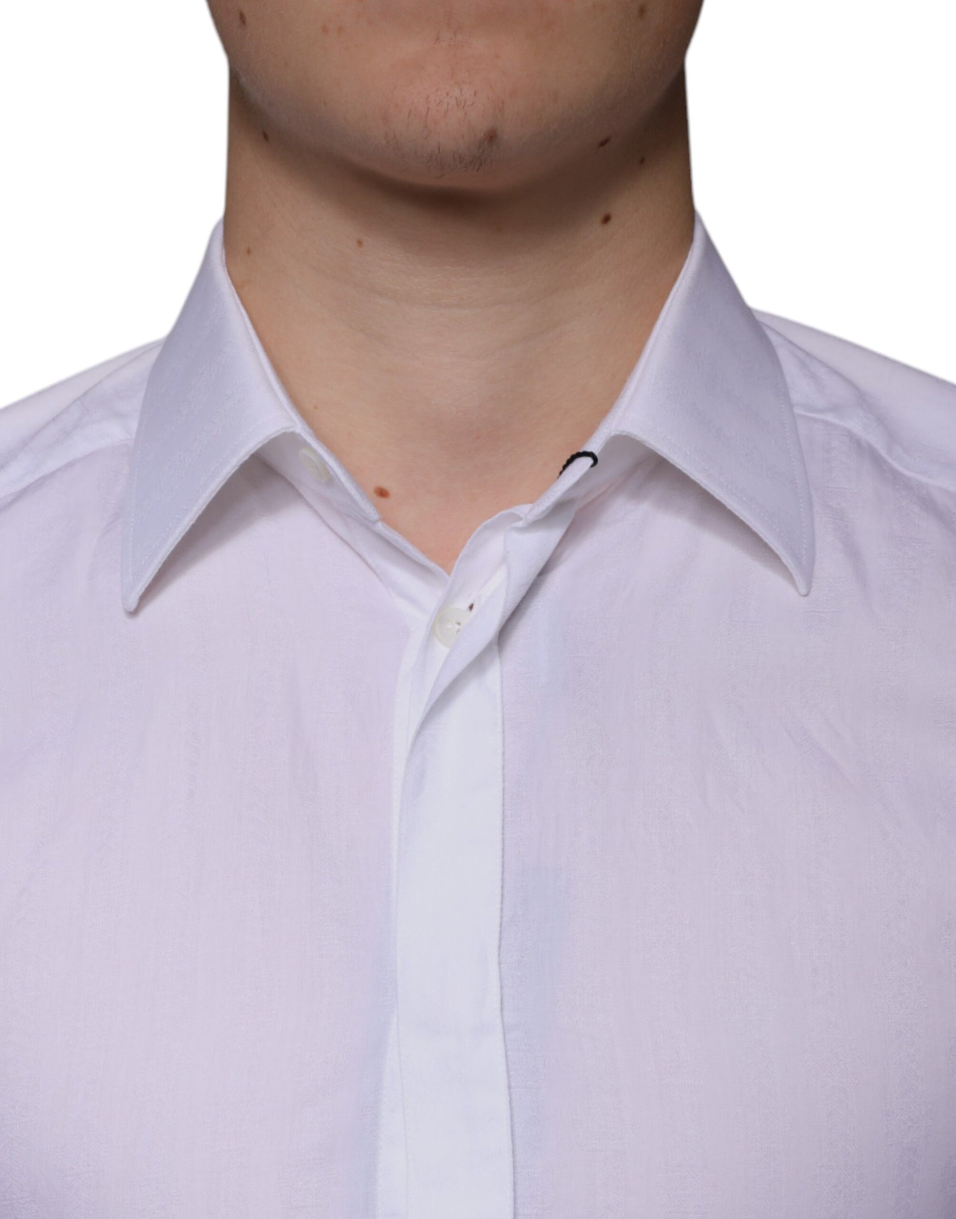 Dolce & Gabbana White Cotton Men Dress GOLD Formal Shirt - ACCEXO