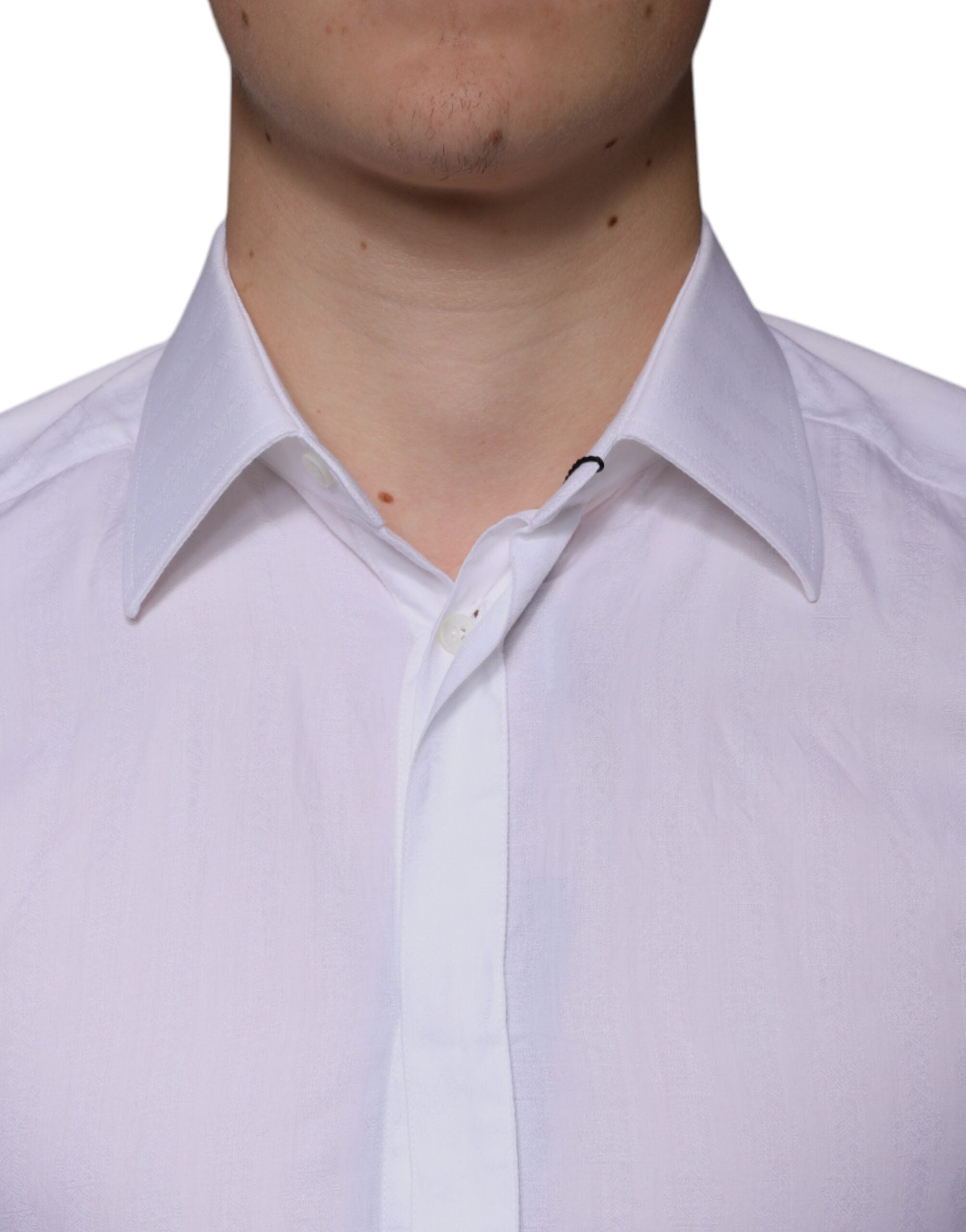 Dolce & Gabbana White Cotton Men Dress GOLD Formal Shirt - ACCEXO