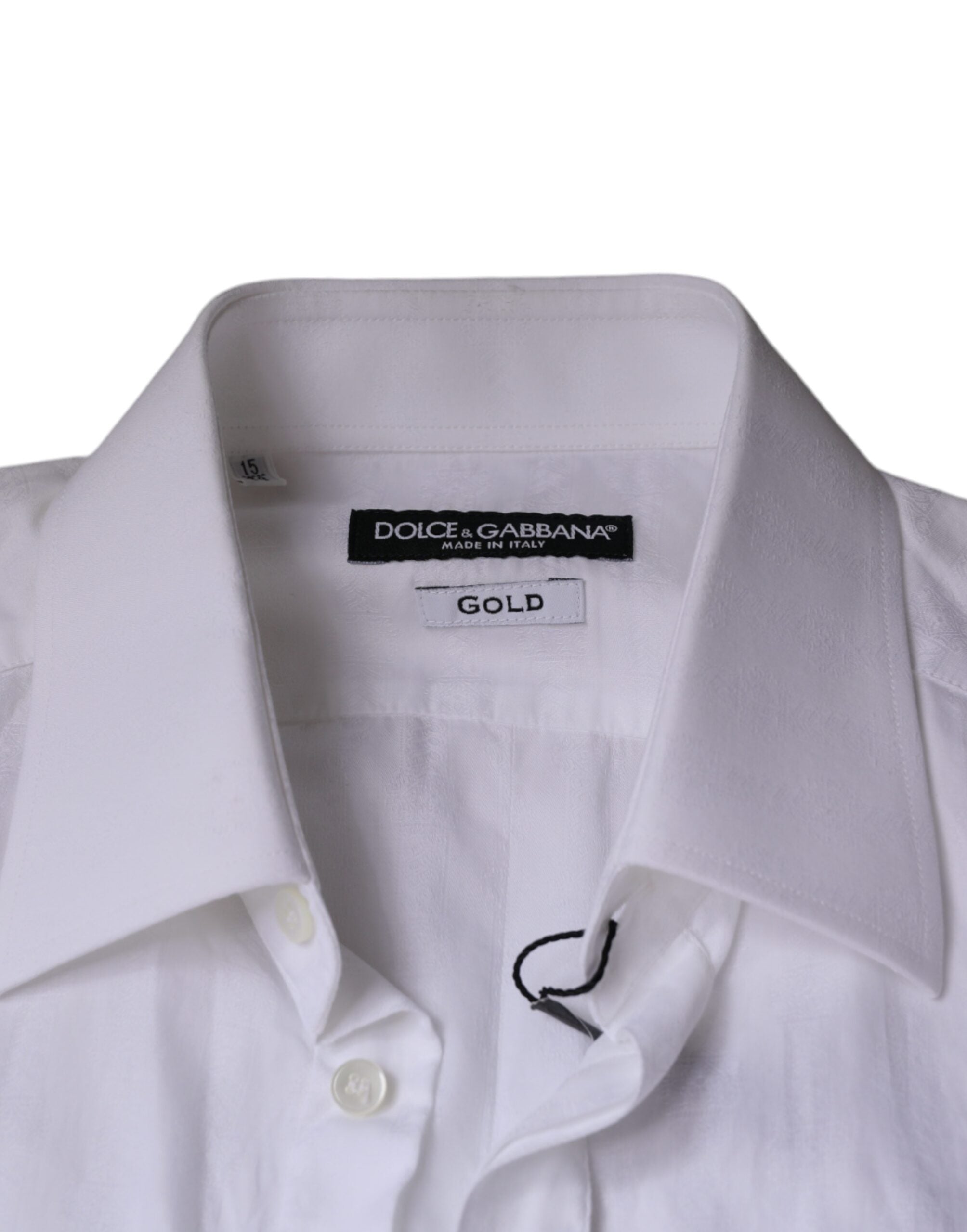 Dolce & Gabbana White Cotton Men Dress GOLD Formal Shirt - ACCEXO