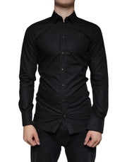 Dolce & Gabbana Black Cotton Stretch Dress GOLD Formal Shirt - ACCEXO
