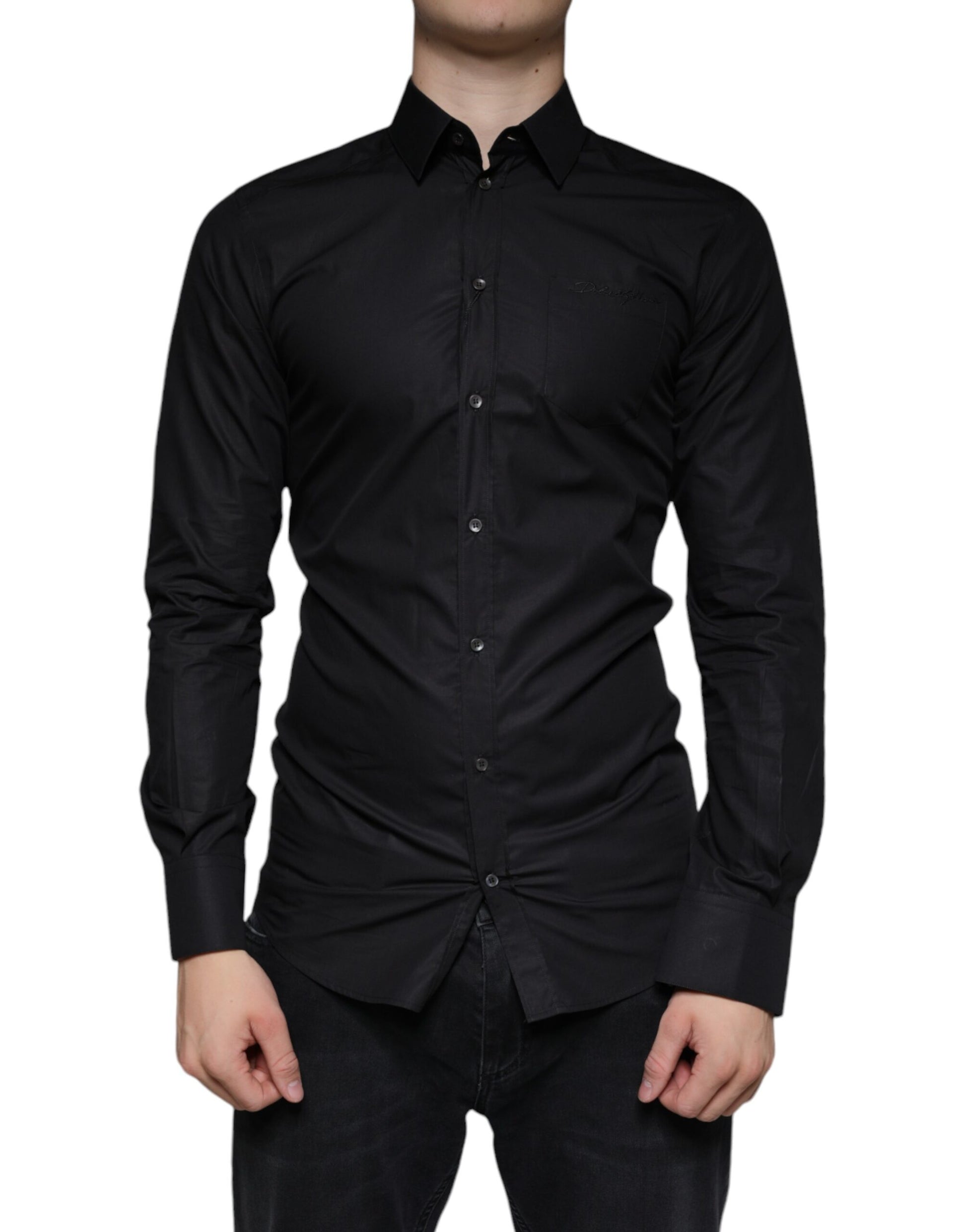 Dolce & Gabbana Black Cotton Stretch Dress GOLD Formal Shirt - ACCEXO