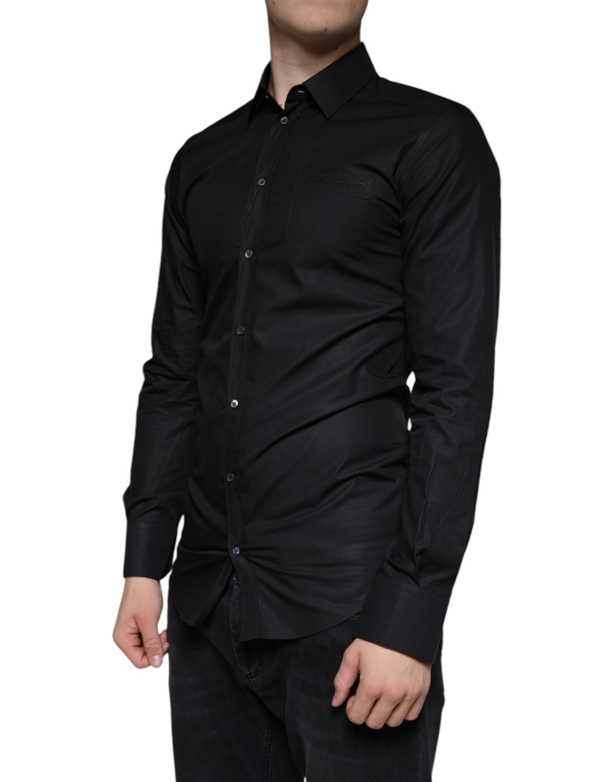Dolce & Gabbana Black Cotton Stretch Dress GOLD Formal Shirt - ACCEXO